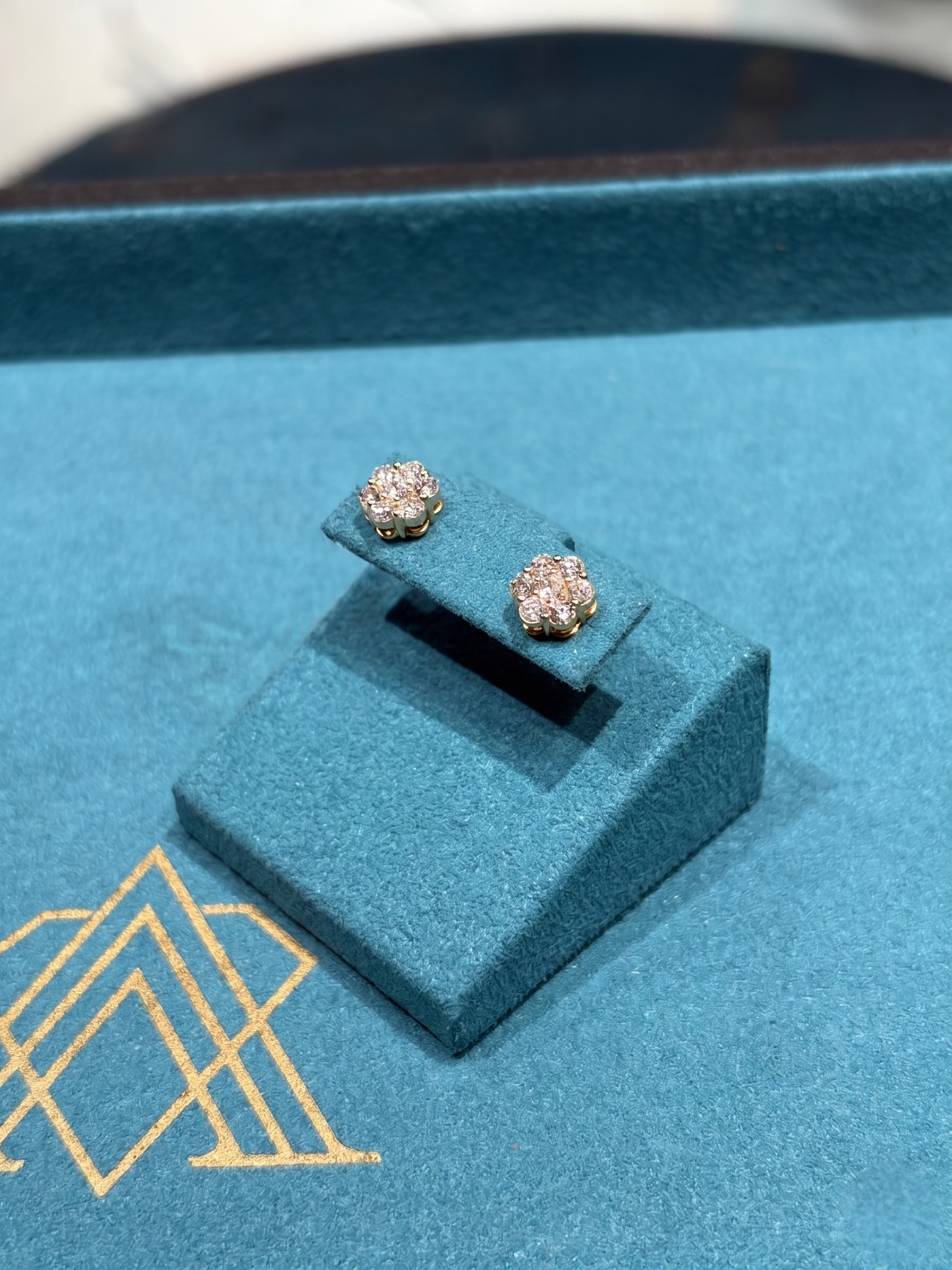 10K Yellow Gold Round Diamond Flower Cluster Stud Earrings