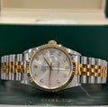 Rolex Datejust 36mm two tone steel and 18K yellow gold with silver factory diamond dial on Jubilee bracelet at Adonia Jewellers in Yorkville, Toronto