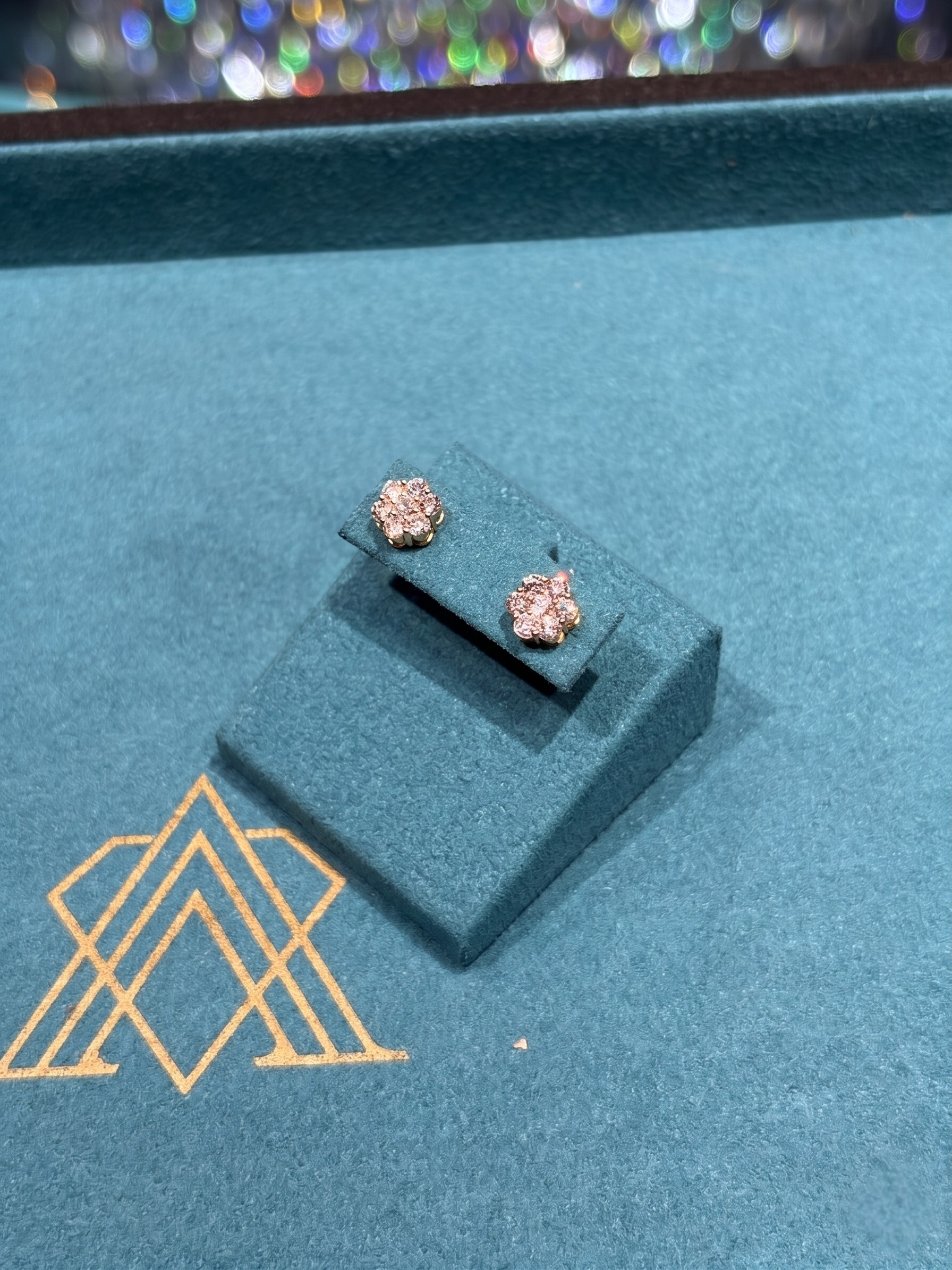 10K Yellow Gold Round Diamond Flower Cluster Stud Earrings