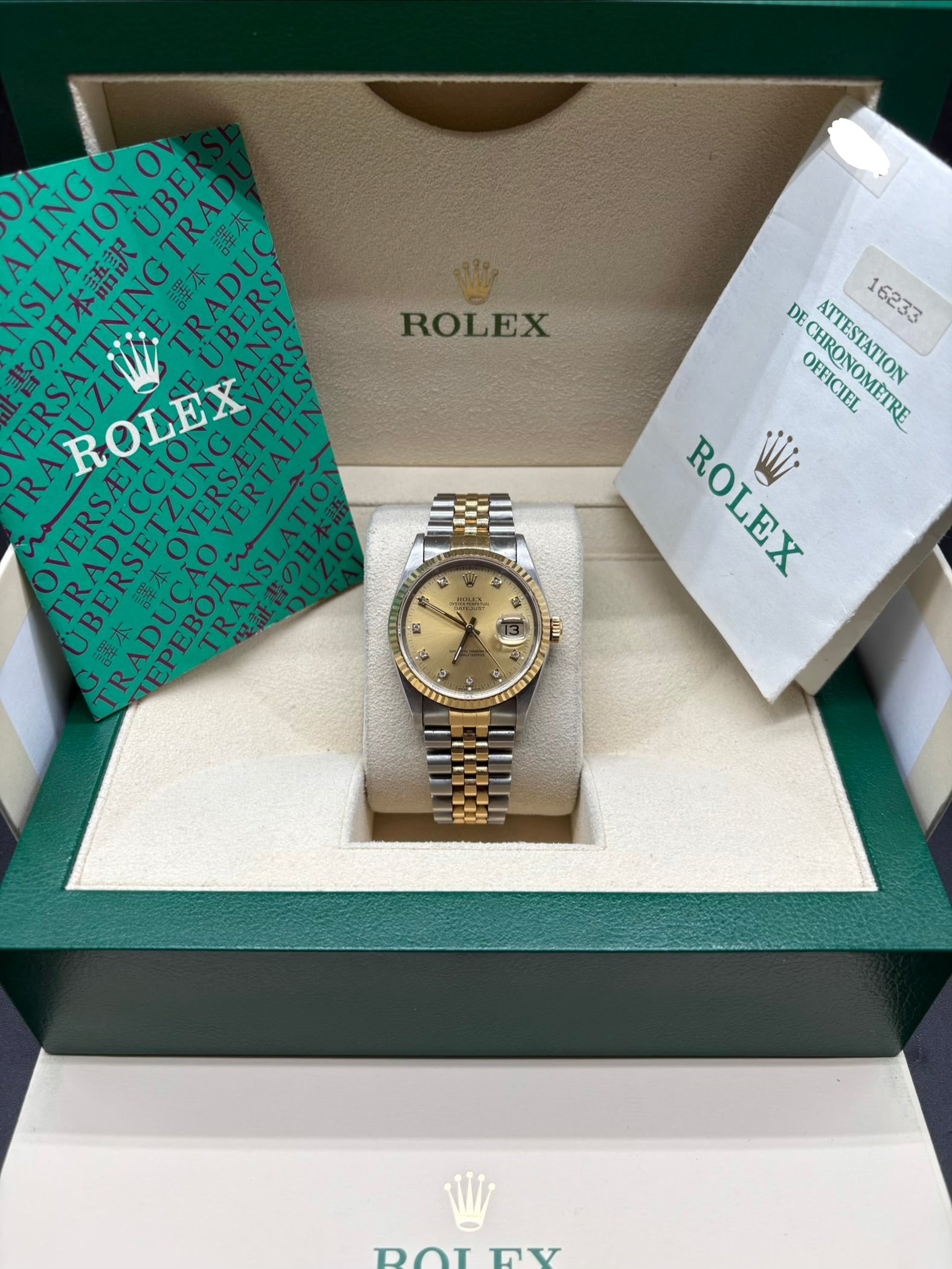 Rolex Datejust 36mm Champagne Diamond Dial Full Set
