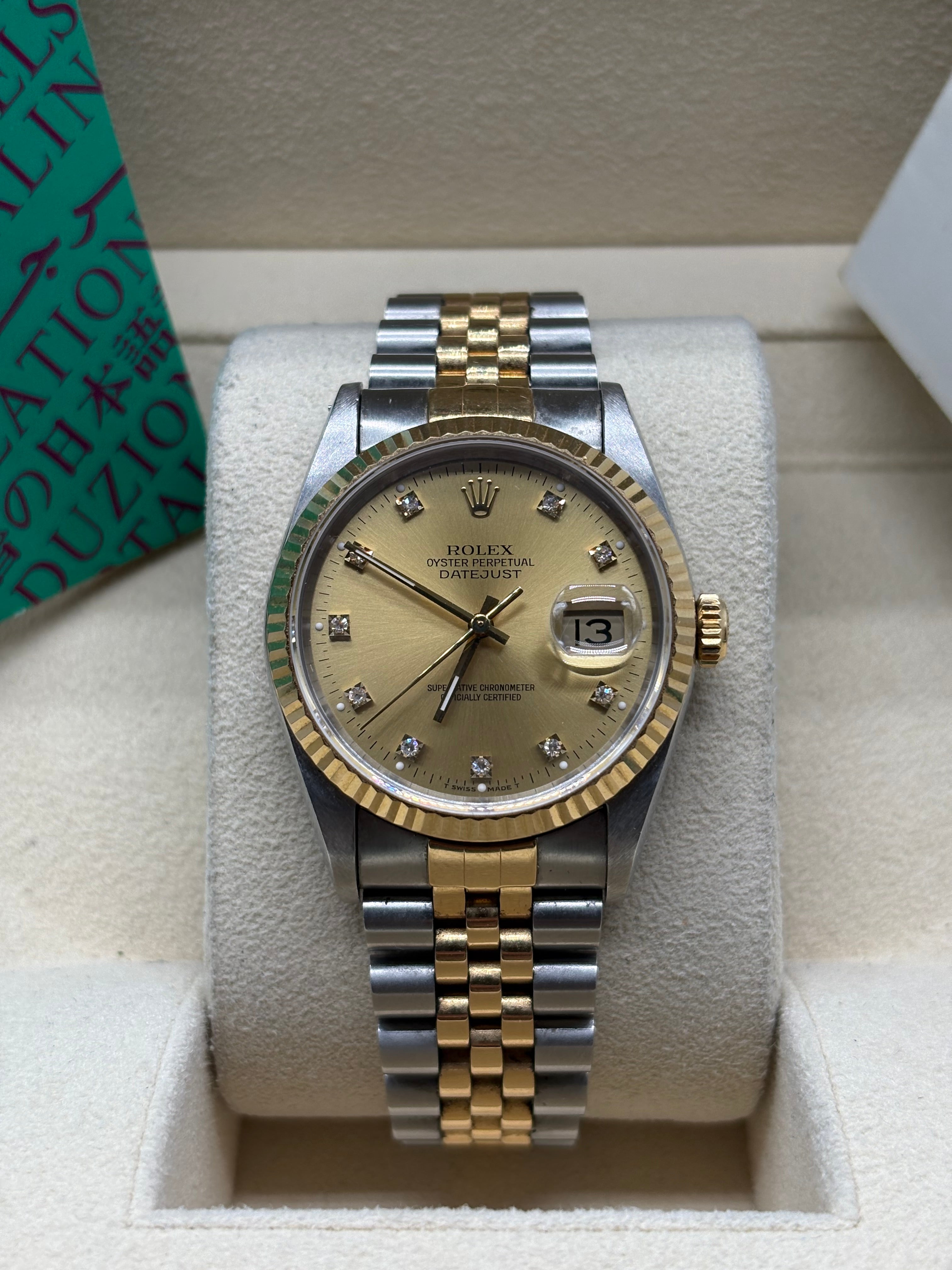 Rolex Datejust 36mm Champagne Diamond Dial Full Set