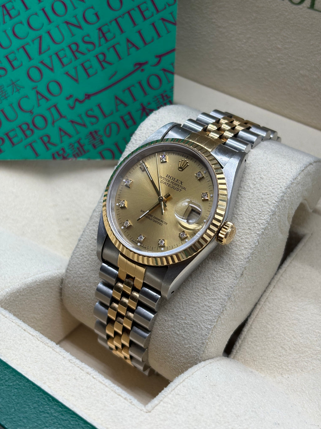 Rolex Datejust 36mm Champagne Diamond Dial Full Set