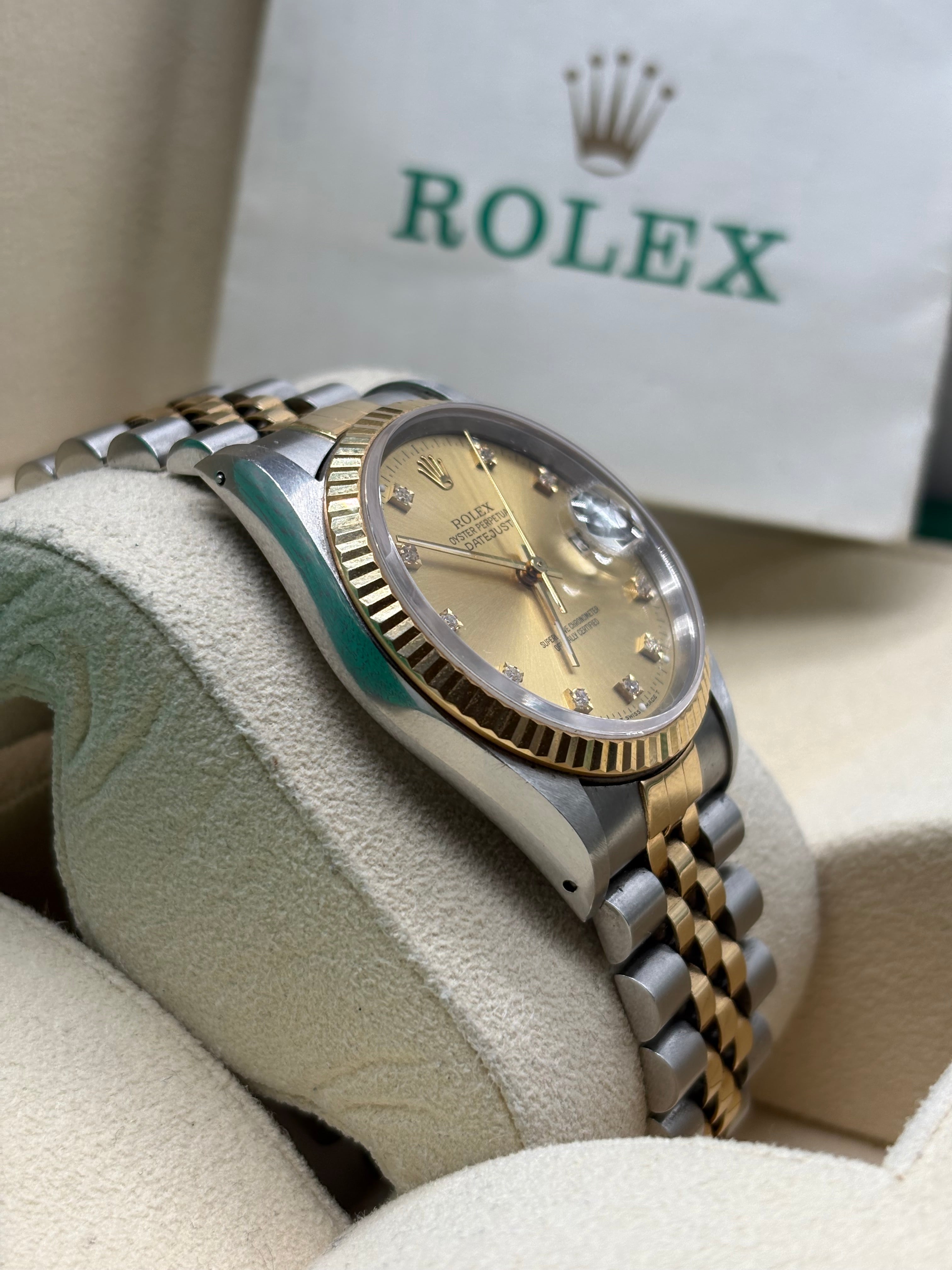 Rolex Datejust 36mm Champagne Diamond Dial Full Set