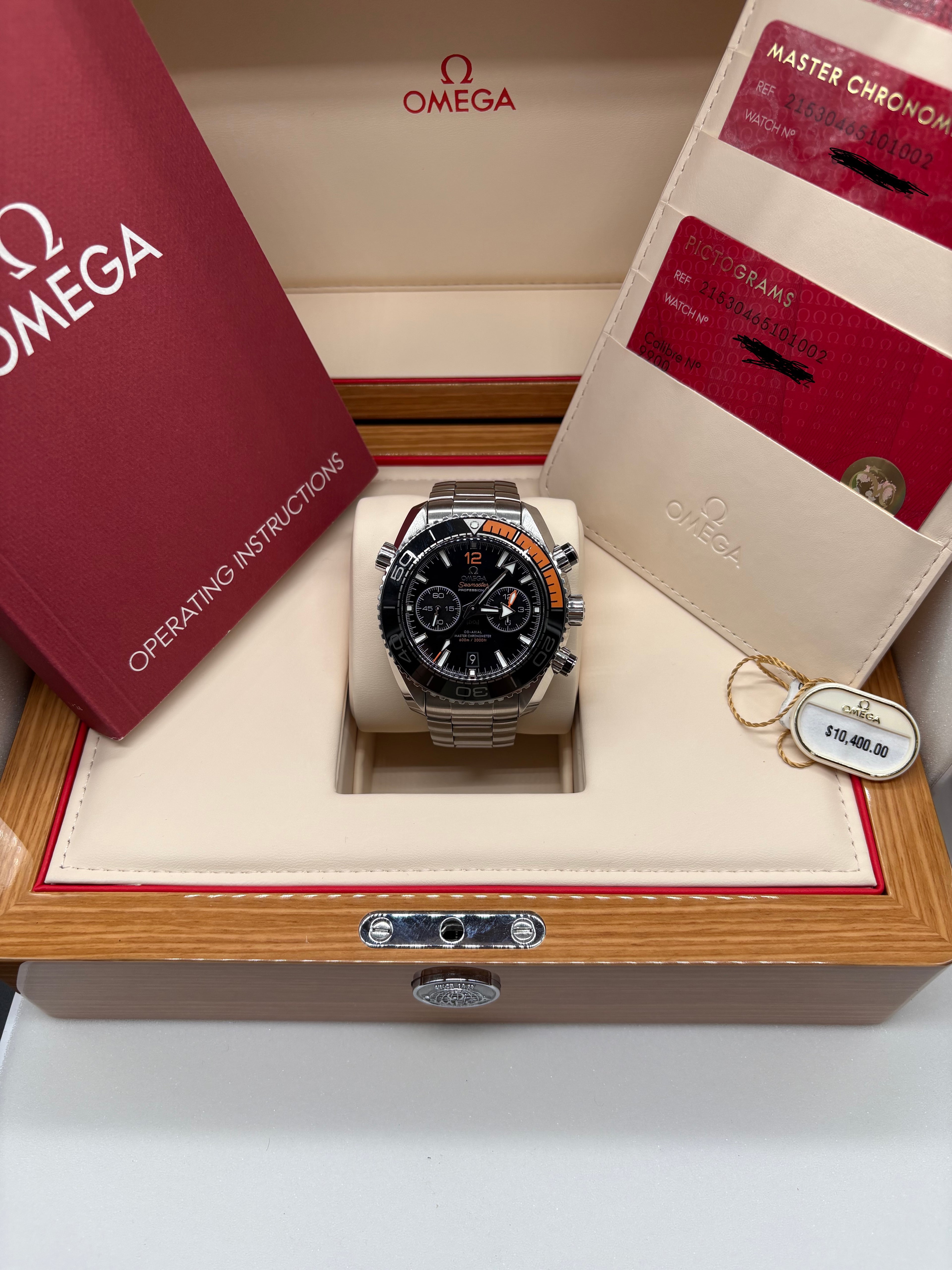 Omega Seamaster Planet Ocean 600M Chronograph 45.5mm Stainless Steel Black Dial Black & Orange Bezel Steel Bracelet Ref. 215.30.46.51.01.002