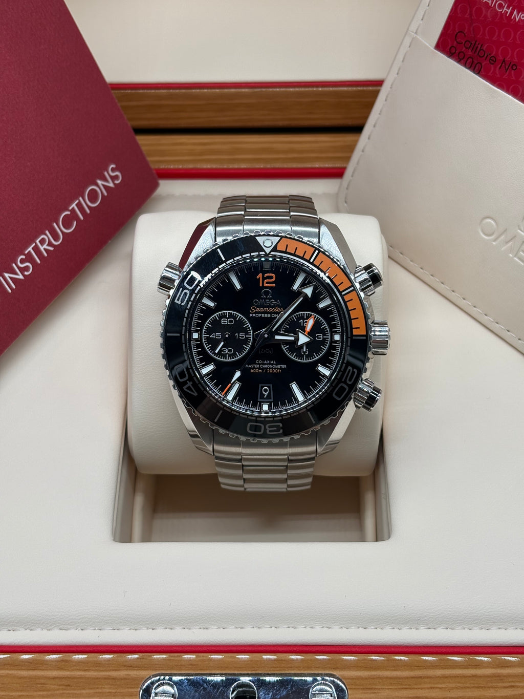 Omega Seamaster Planet Ocean 600M Chronograph 45.5mm Stainless Steel Black Dial Black & Orange Bezel Steel Bracelet Ref. 215.30.46.51.01.002