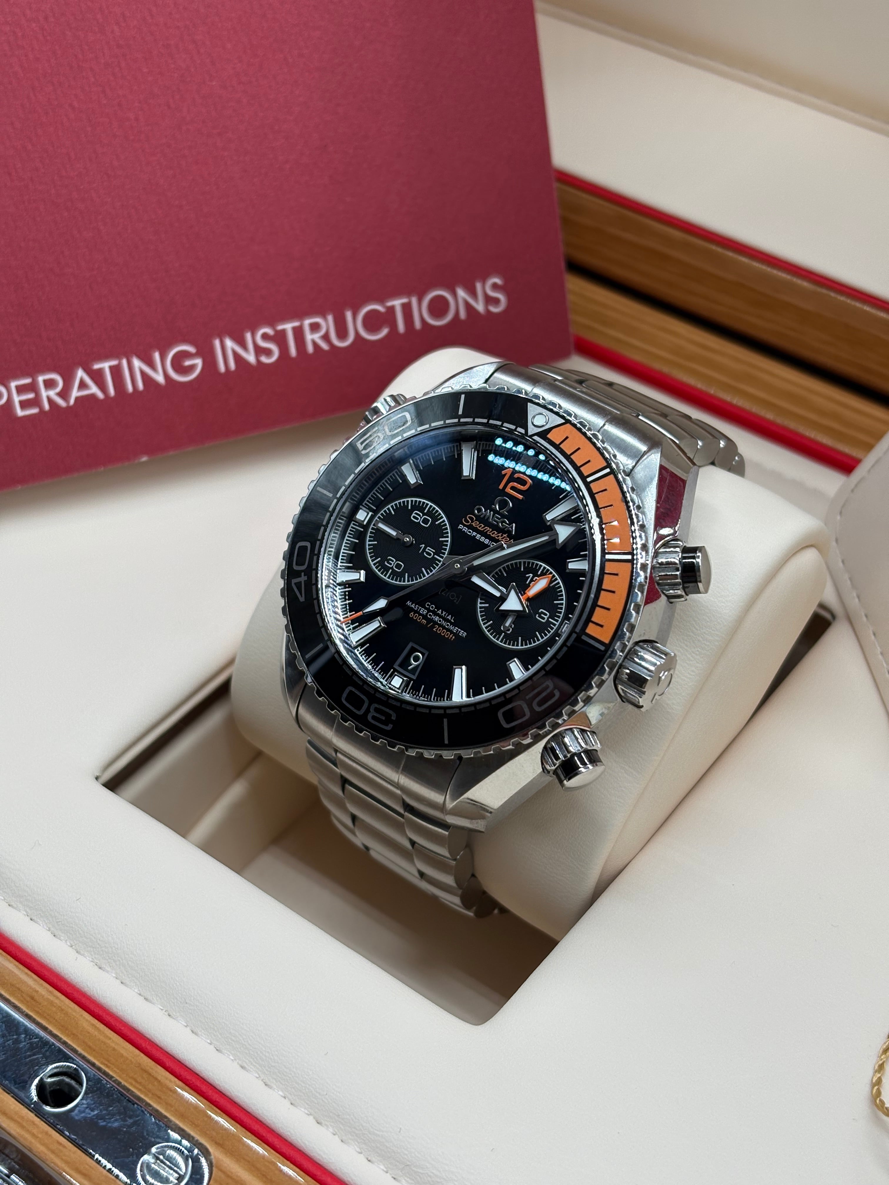 Omega Seamaster Planet Ocean 600M Chronograph 45.5mm Stainless Steel Black Dial Black & Orange Bezel Steel Bracelet Ref. 215.30.46.51.01.002