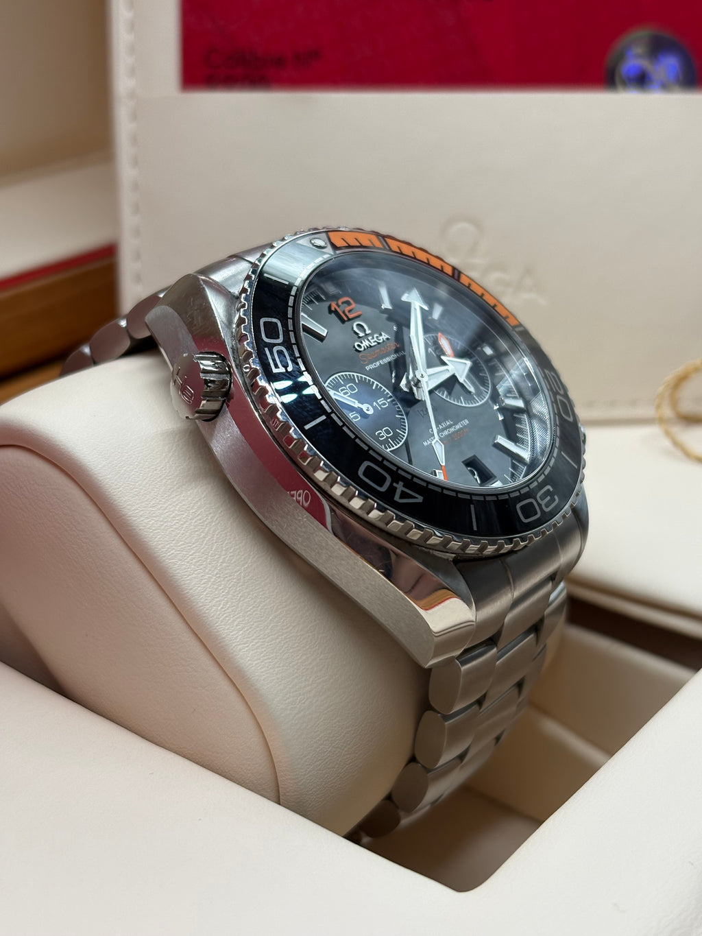 Omega Seamaster Planet Ocean 600M Chronograph 45.5mm Stainless Steel Black Dial Black & Orange Bezel Steel Bracelet Ref. 215.30.46.51.01.002