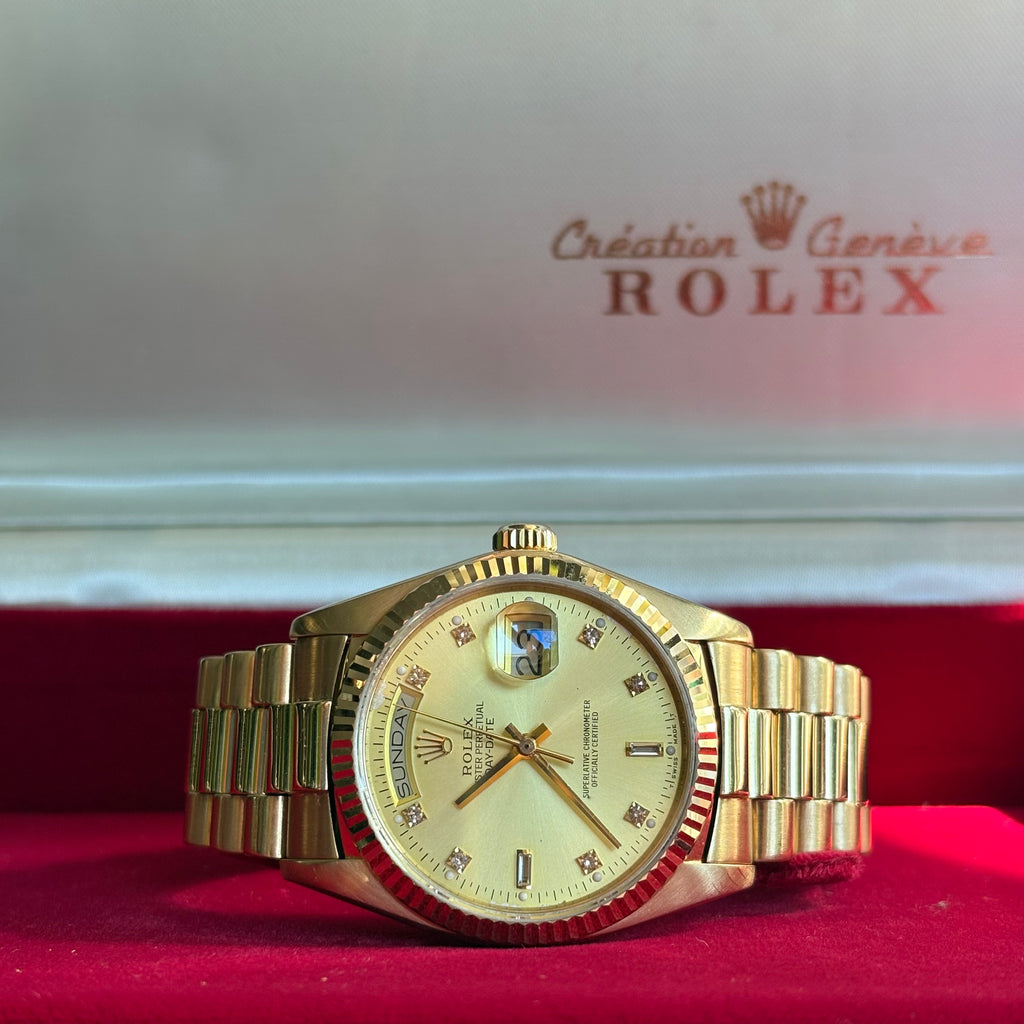 Rolex Day Date 36 Champagne Diamond Dial 18K Yellow Gold
