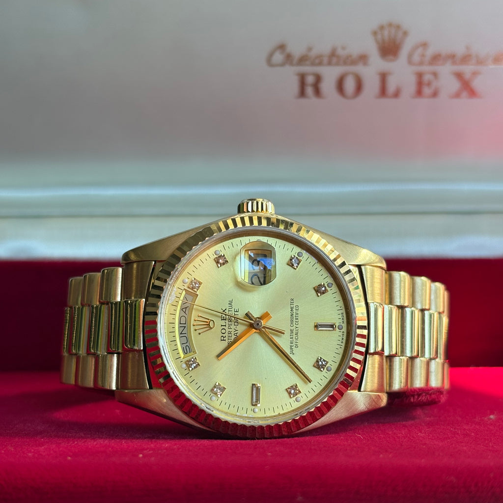 Rolex Day Date 36 Champagne Diamond Dial 18K Yellow Gold