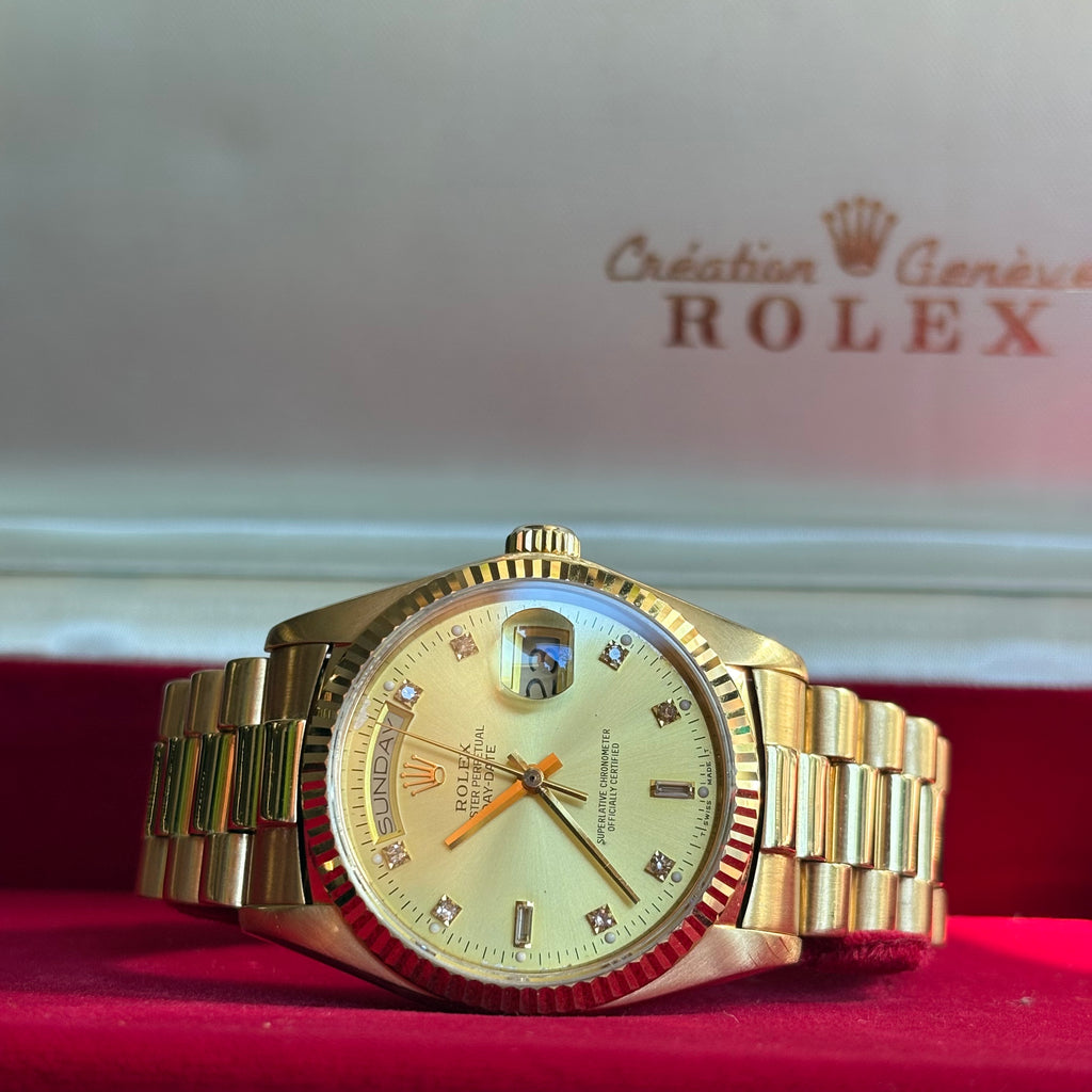 Rolex Day Date 36 Champagne Diamond Dial 18K Yellow Gold