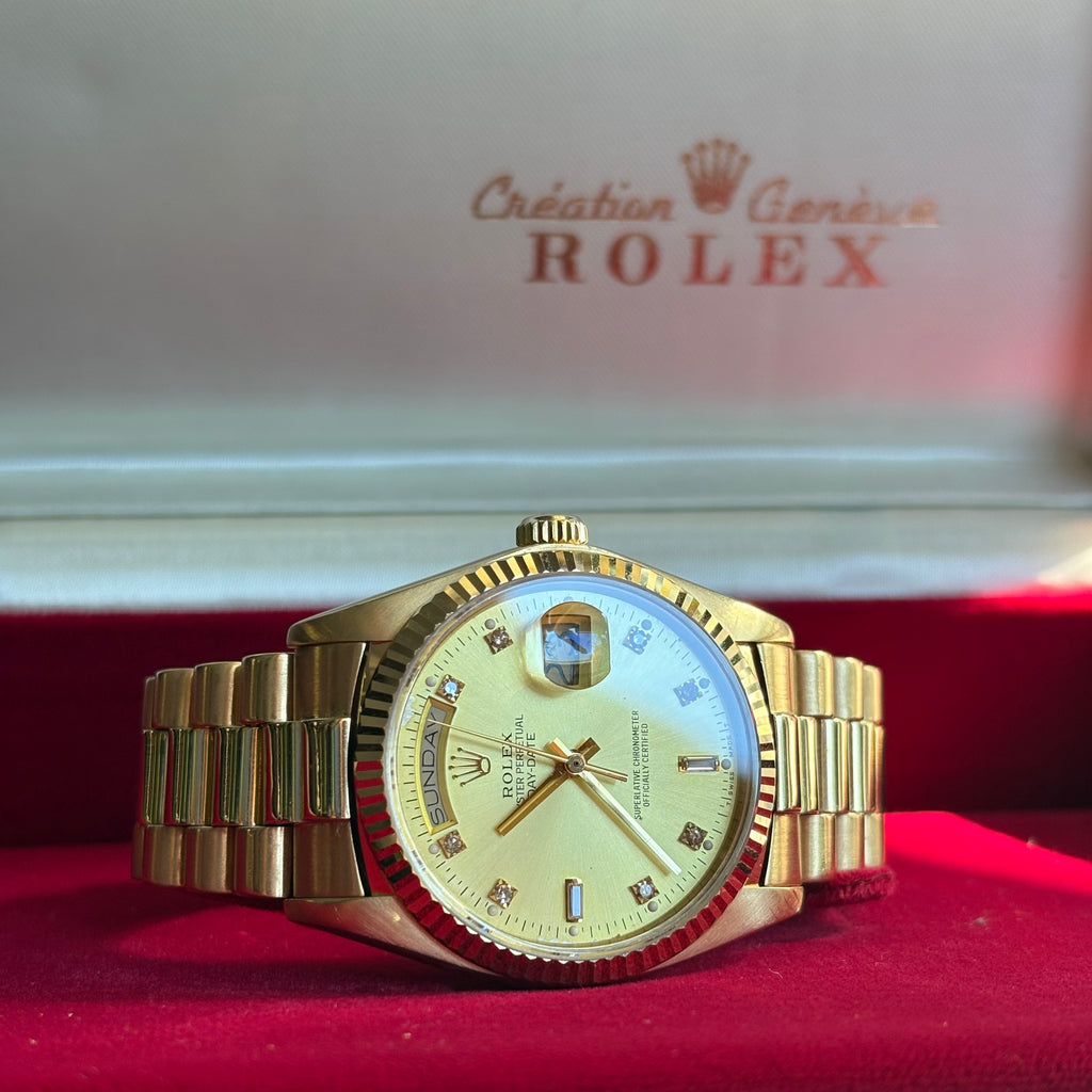 Rolex Day Date 36 Champagne Diamond Dial 18K Yellow Gold