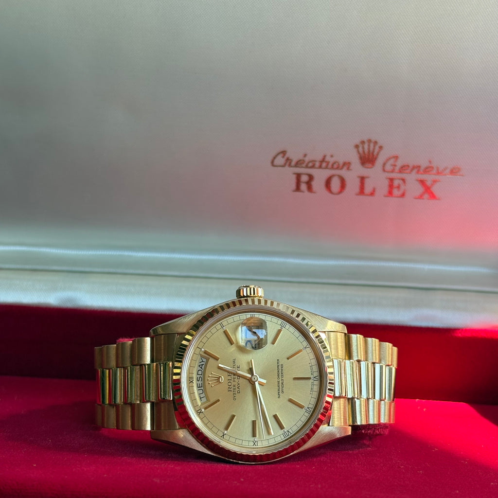 Rolex Day Date 36 Champagne Stick Dial 18K Yellow Gold