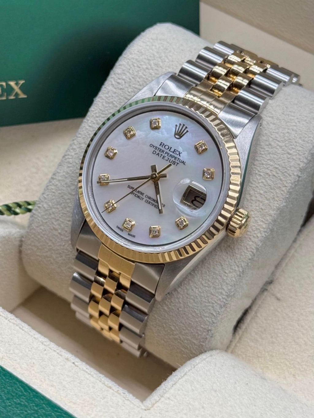 Rolex Datejust 36 Two-Tone Yellow Gold Mother-of-Pearl Diamond Dial