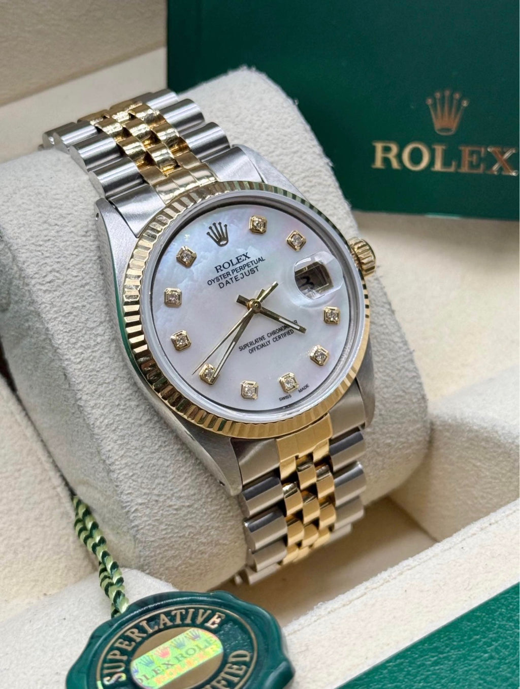Rolex Datejust 36 Two-Tone Yellow Gold Mother-of-Pearl Diamond Dial