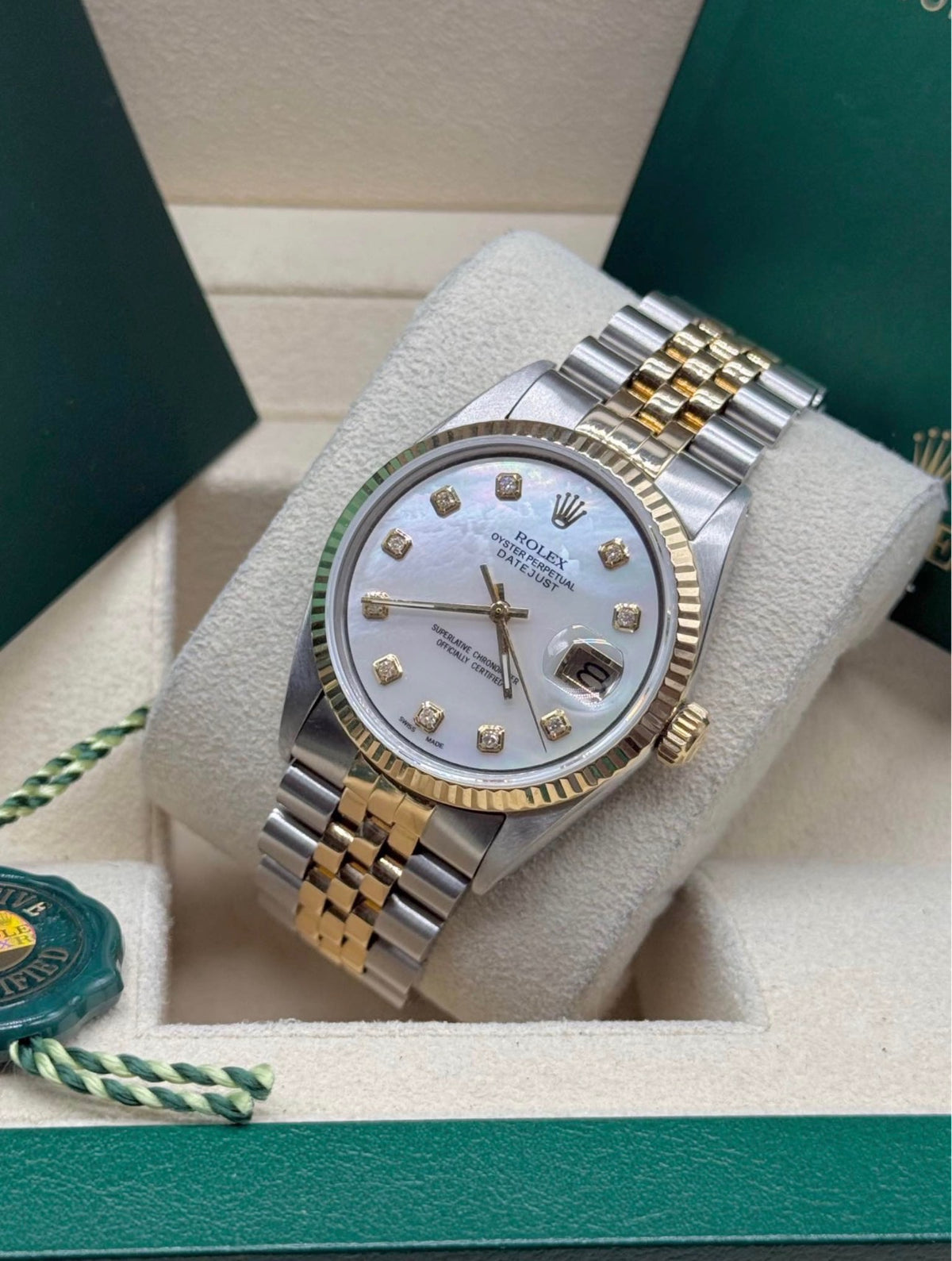 Rolex Datejust 36 Two-Tone Yellow Gold Mother-of-Pearl Diamond Dial