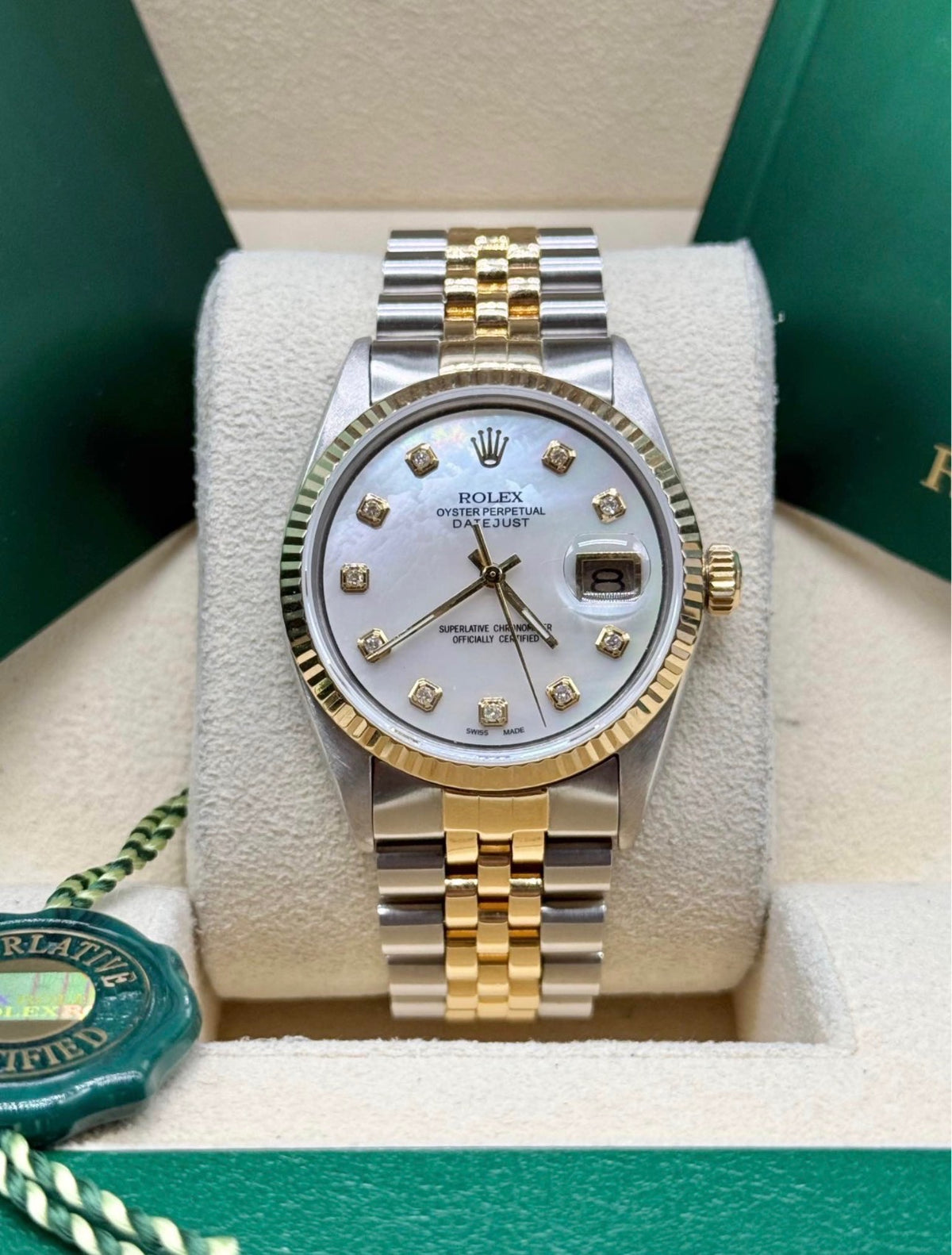 Rolex Datejust 36 Two-Tone Yellow Gold Mother-of-Pearl Diamond Dial