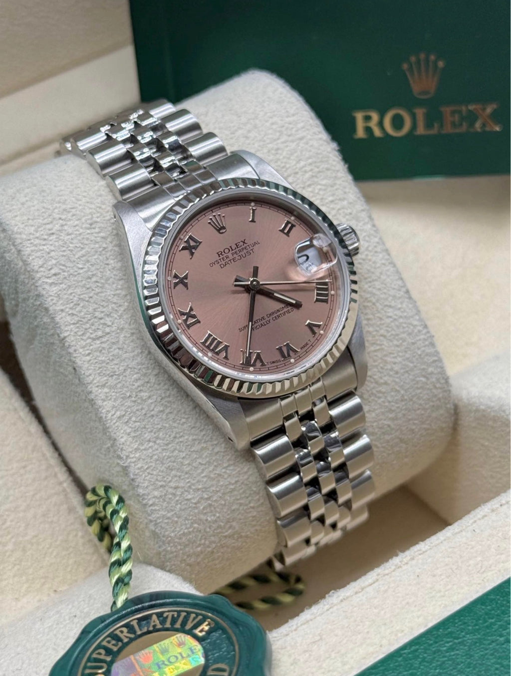 Rolex Lady-Datejust 31 Two-Tone White Gold & Stainless Steel Pink Roman Dial Ref. 68274