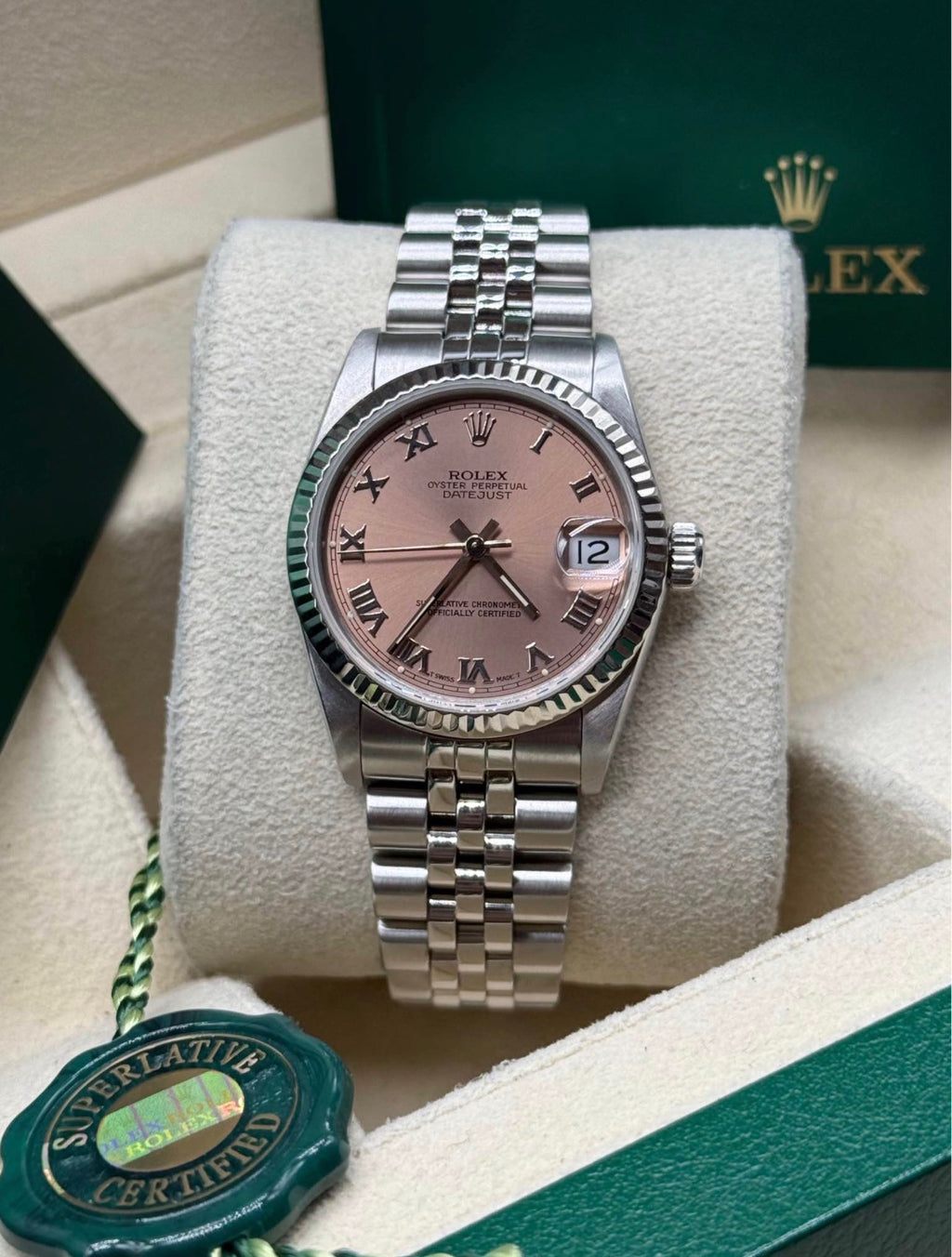 Rolex Lady-Datejust 31 Two-Tone White Gold & Stainless Steel Pink Roman Dial Ref. 68274