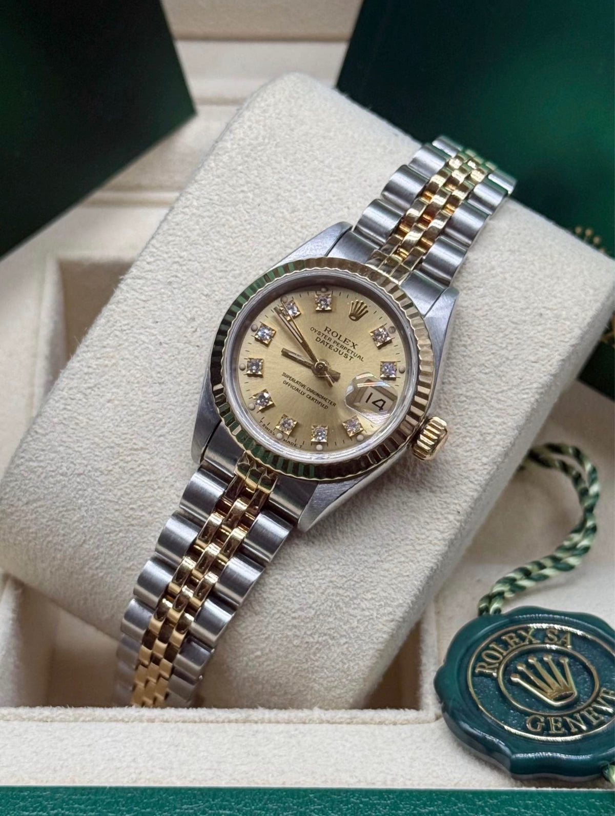 Rolex Datejust 26 Two-Tone Yellow Gold Champagne Diamond Dial Ref. 69173