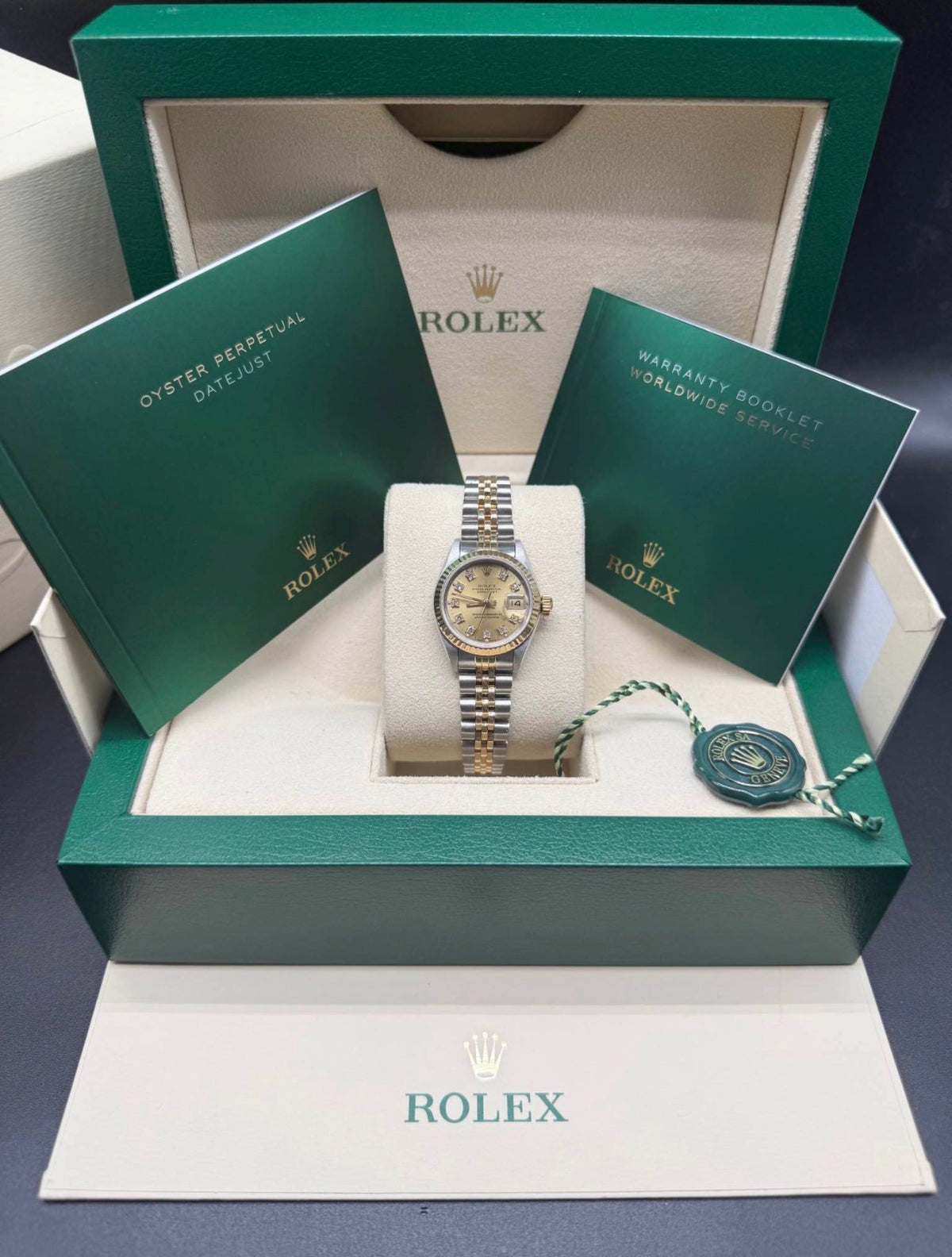 Rolex Datejust 26 Two-Tone Yellow Gold Champagne Diamond Dial Ref. 69173