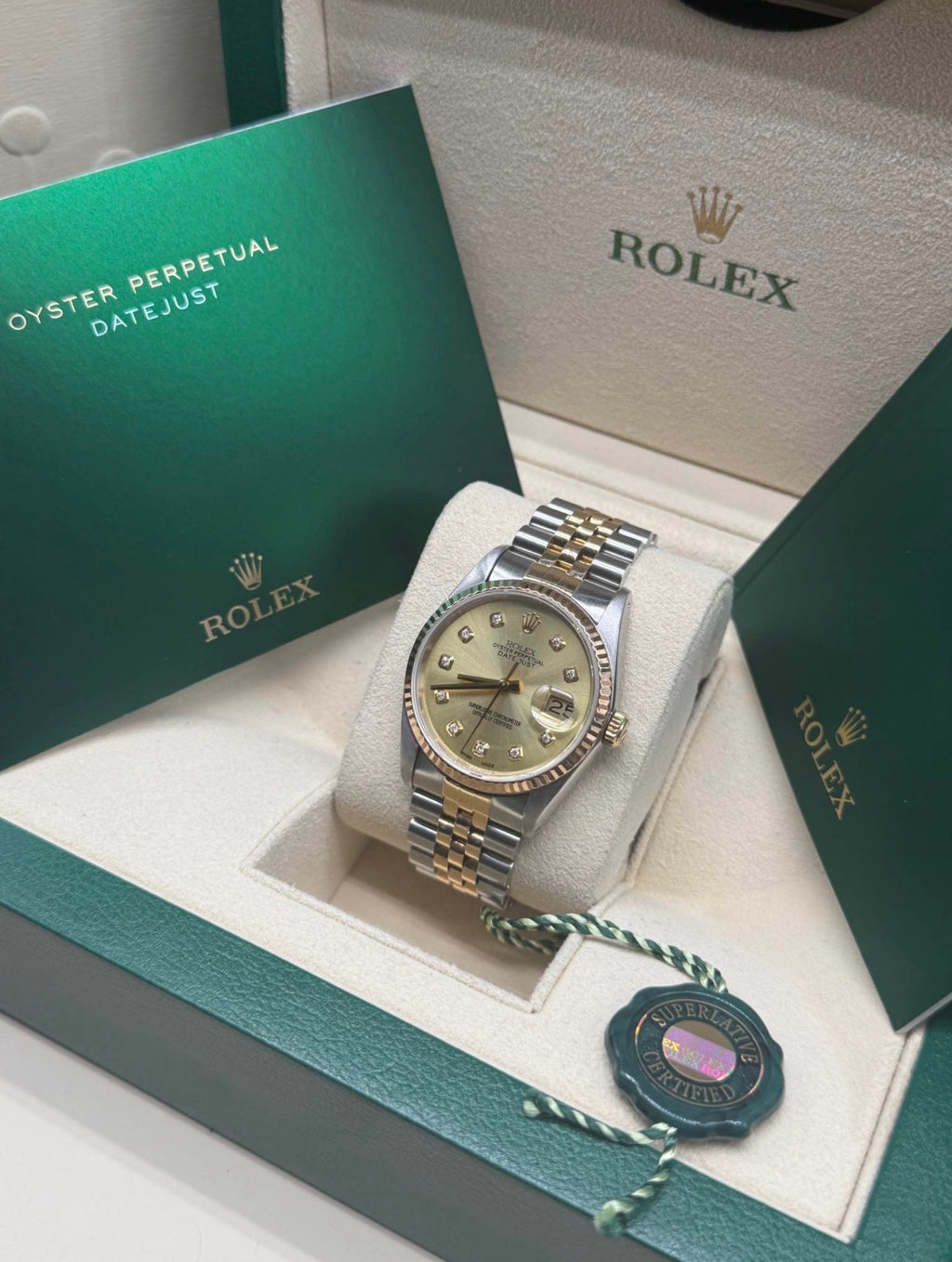 Rolex Datejust 36 Two-Tone Yellow Gold Champagne Diamond Dial Ref. 16233