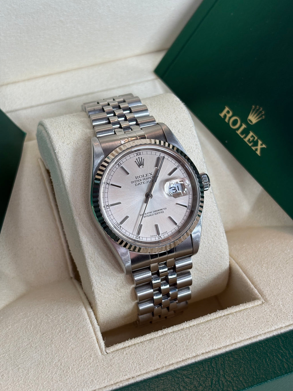 Rolex Datejust 36mm Silver Index Dial Steel & White Gold - Ref. 16234