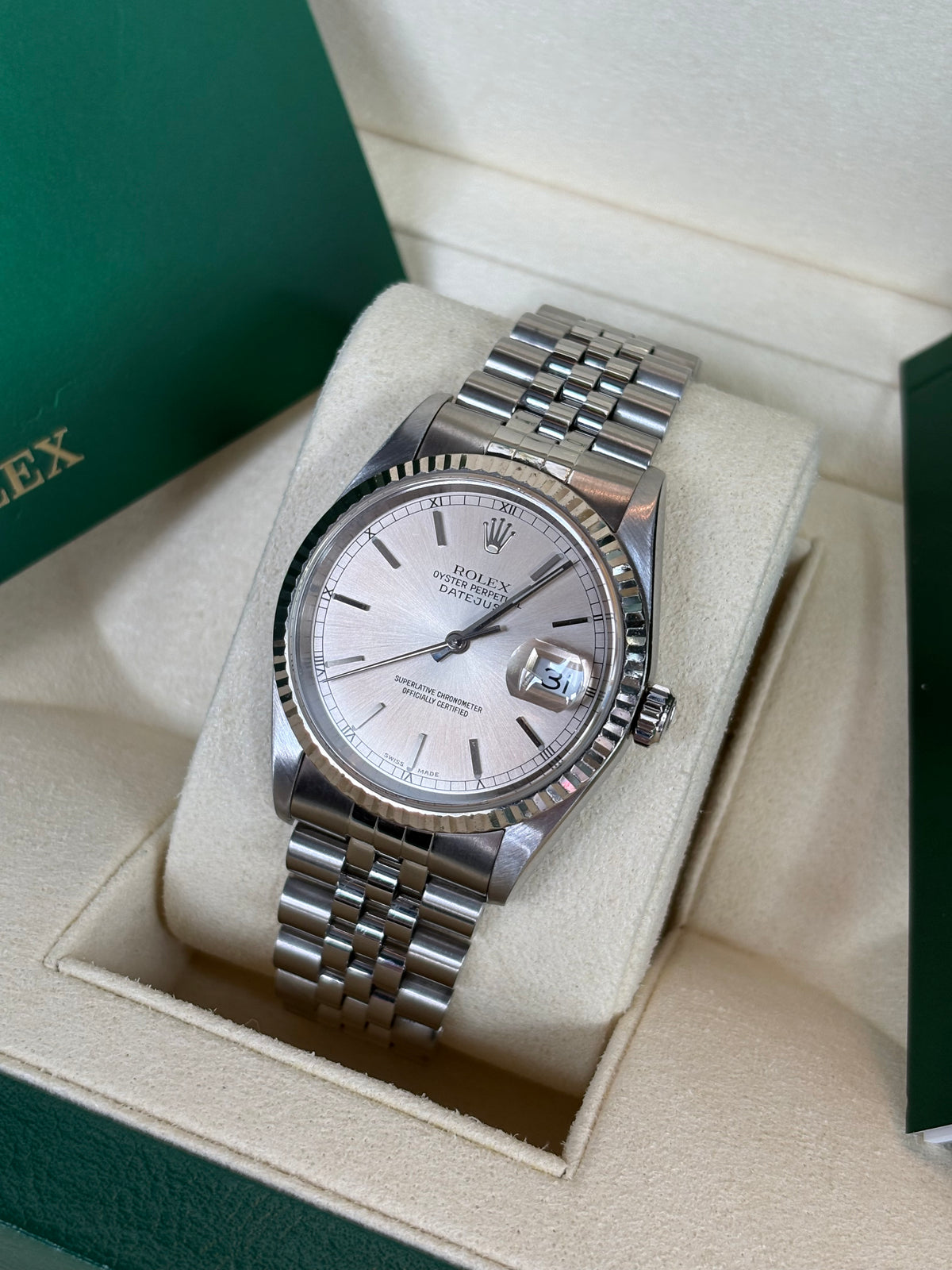 Rolex Datejust 36mm Silver Index Dial Steel & White Gold - Ref. 16234