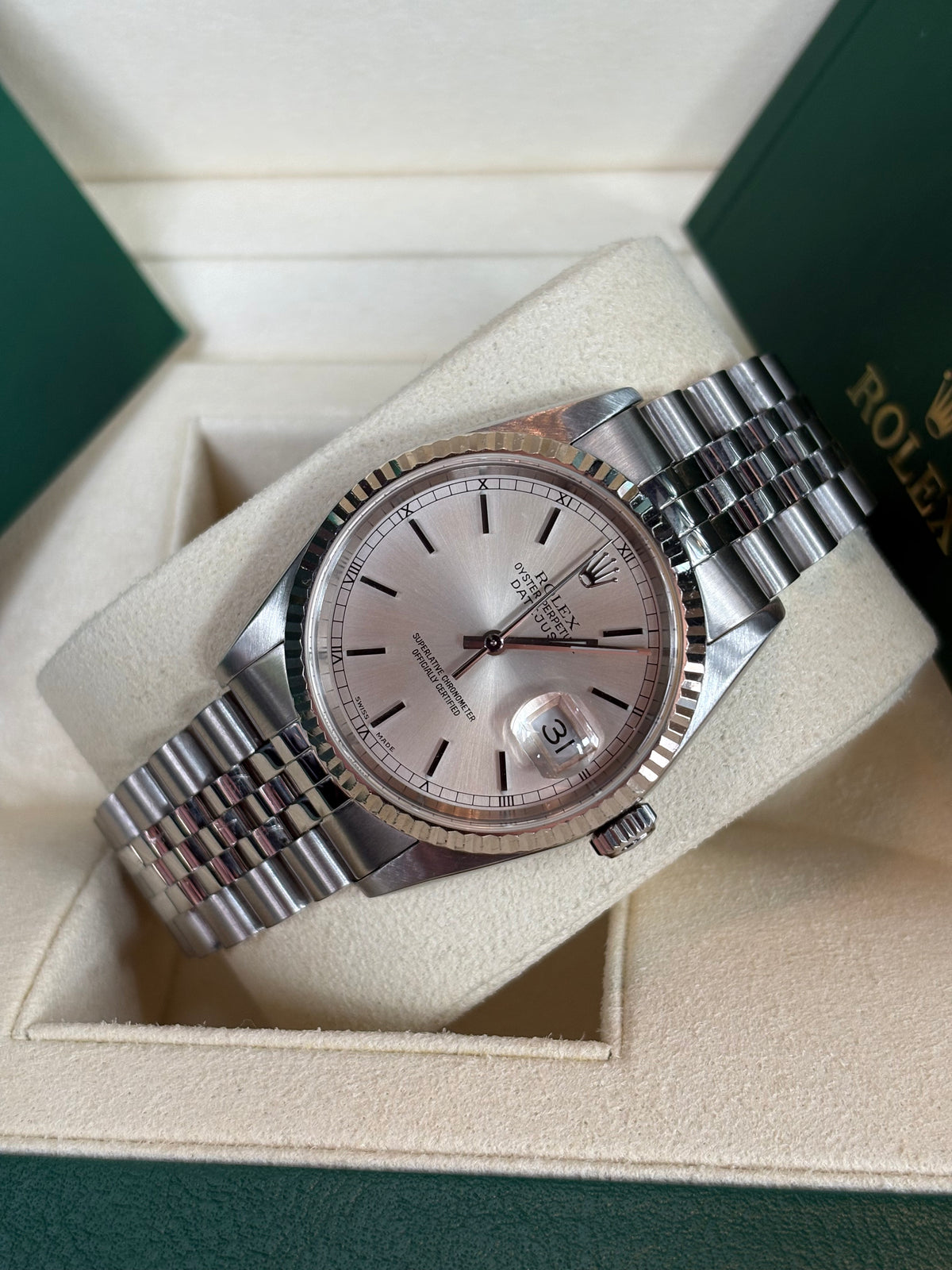 Rolex Datejust 36mm Silver Index Dial Steel & White Gold - Ref. 16234