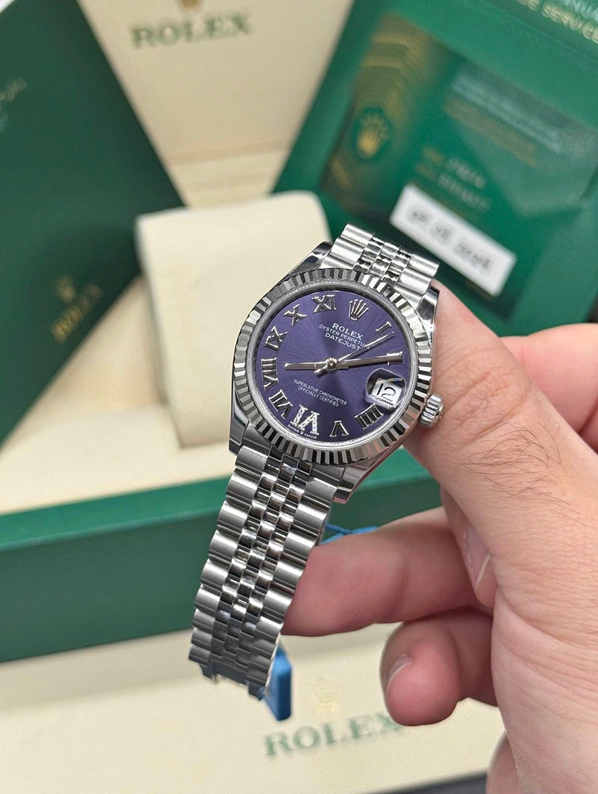Rolex Datejust 31mm Stainless Steel Purple Aubergine Dial 278274 Complete Set