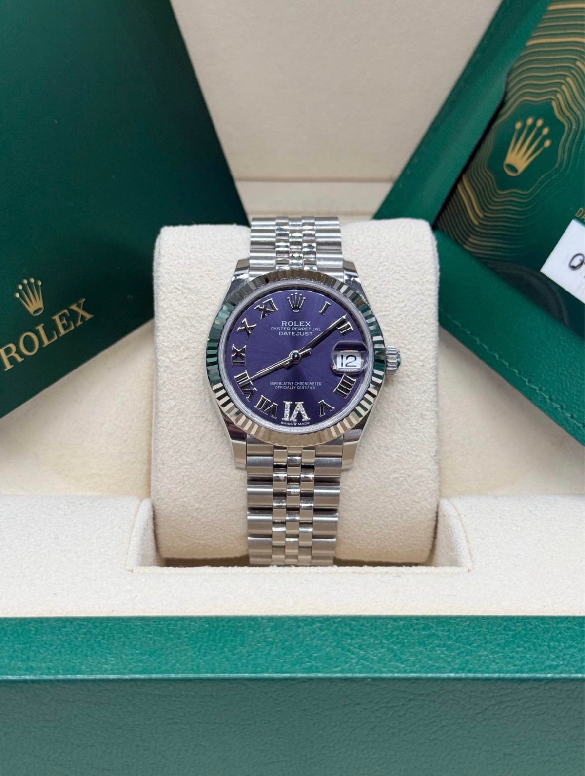 Rolex Datejust 31mm Stainless Steel Purple Aubergine Dial 278274 Complete Set