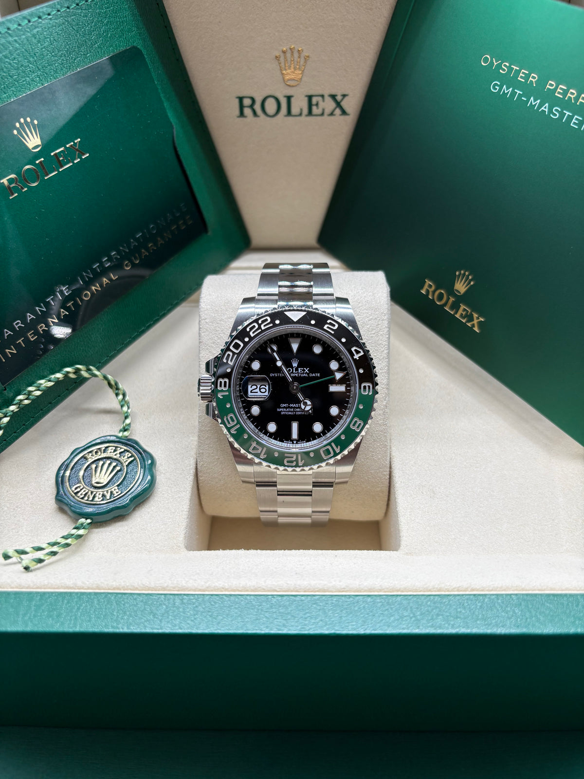 Rolex GMT Master II Sprite 2026 full set in its green Rolex box with GMT Master II booklet and hang tag