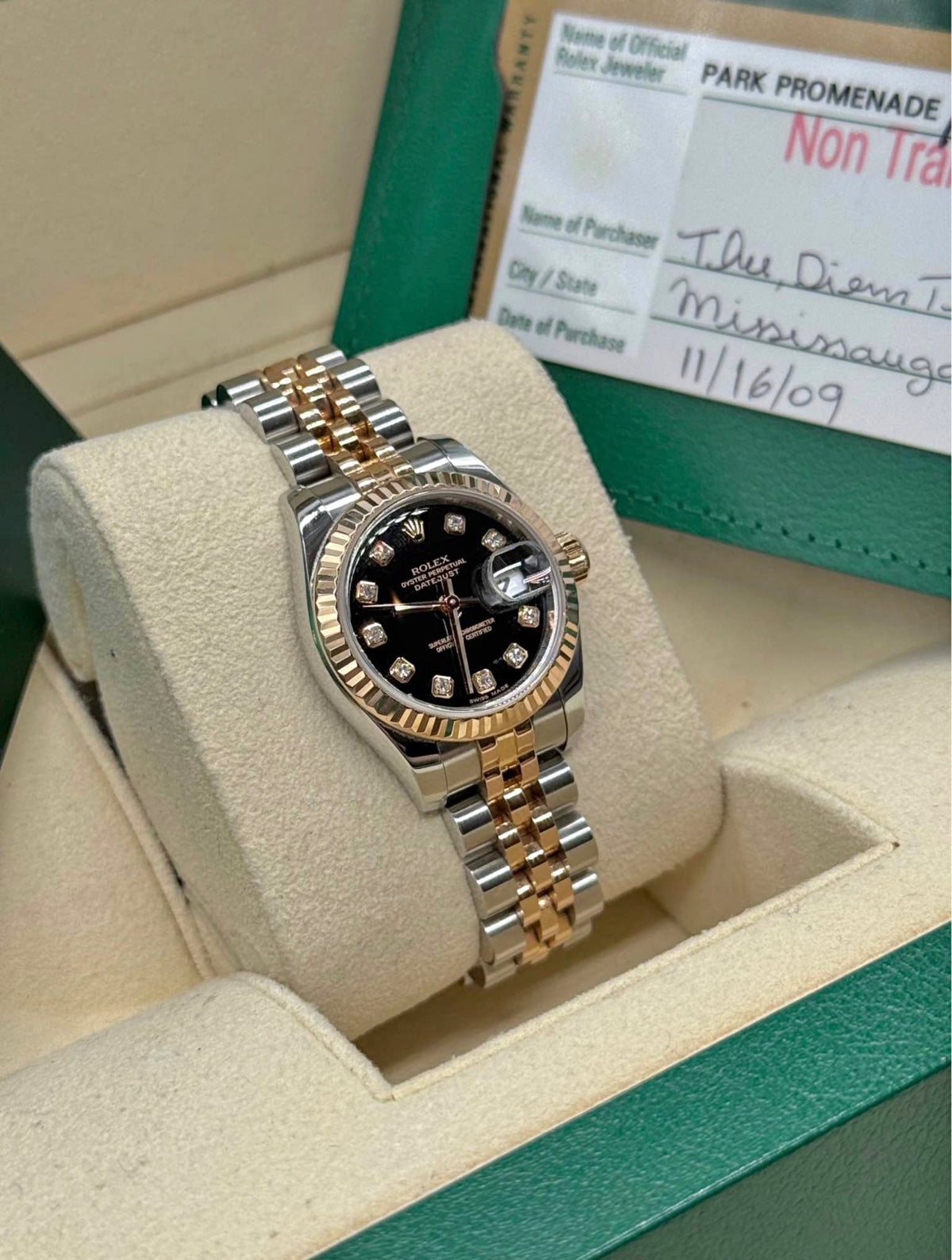 Rolex Lady-Datejust 26mm Black Diamond Dial Hidden Clasp Full Set