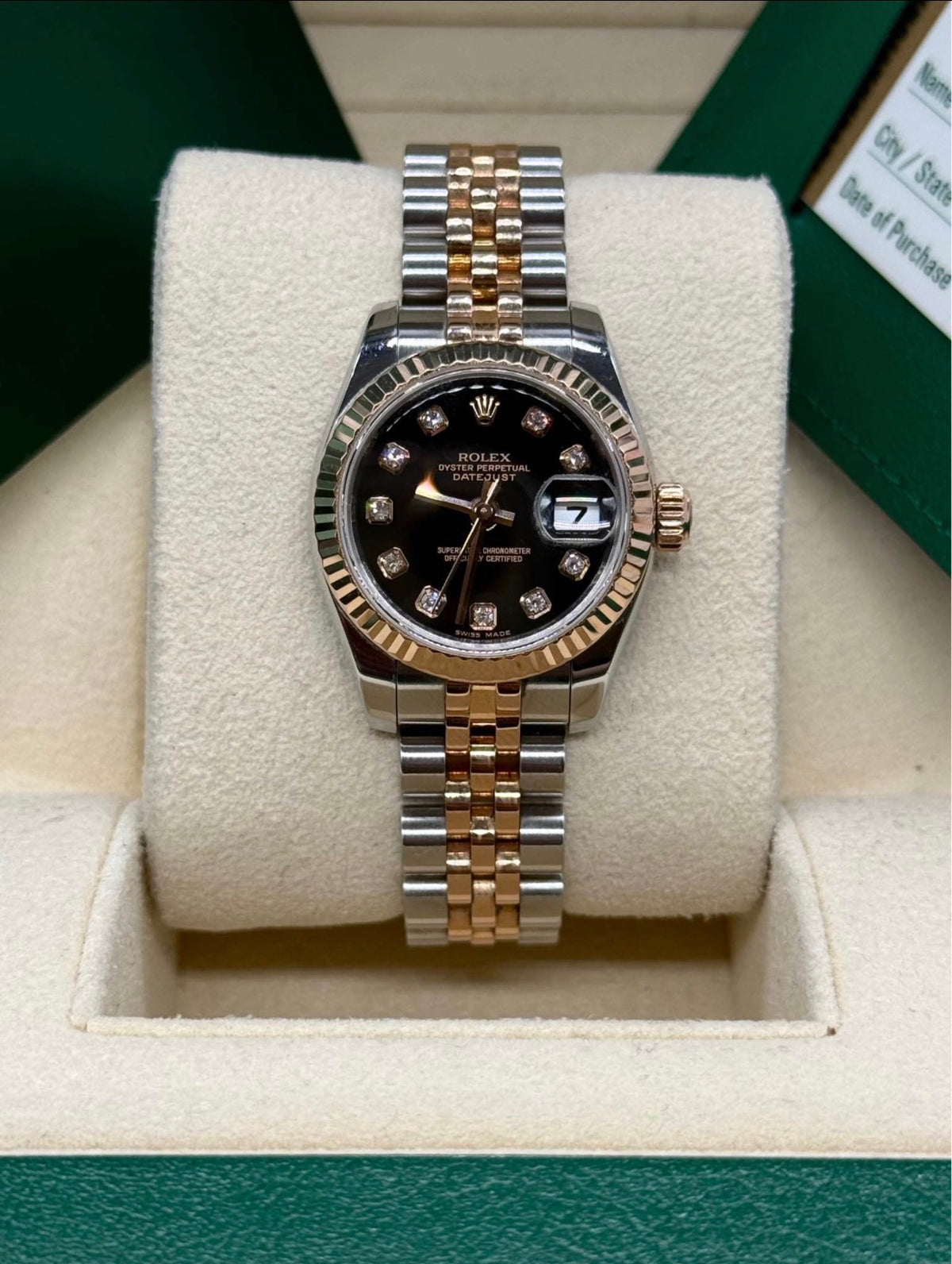 Rolex Lady-Datejust 26mm Black Diamond Dial Hidden Clasp Full Set