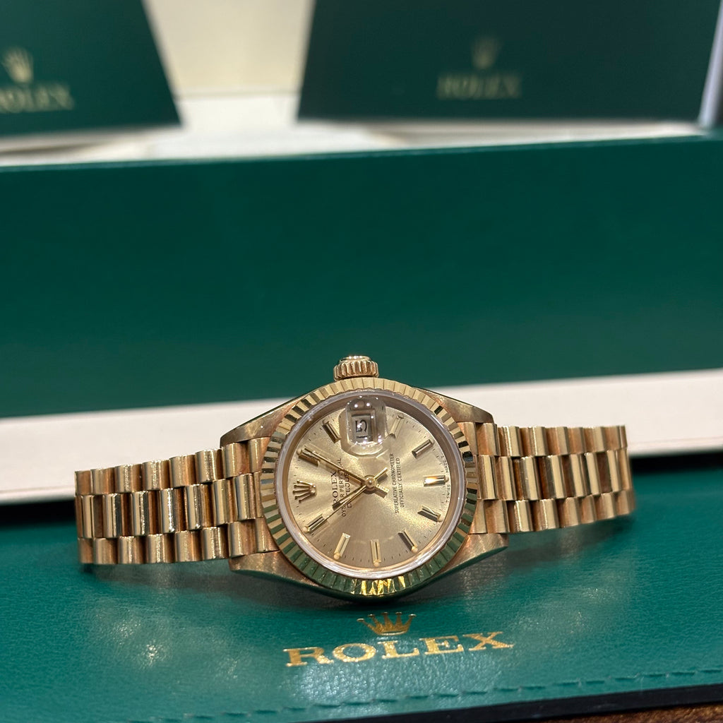 Rolex Datejust 26 Champagne Stick Dial 18K Yellow Gold - Ref. 69178
