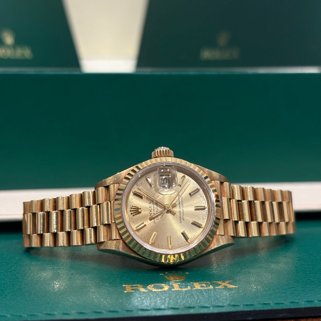 Rolex Datejust 26 Champagne Stick Dial 18K Yellow Gold - Ref. 69178