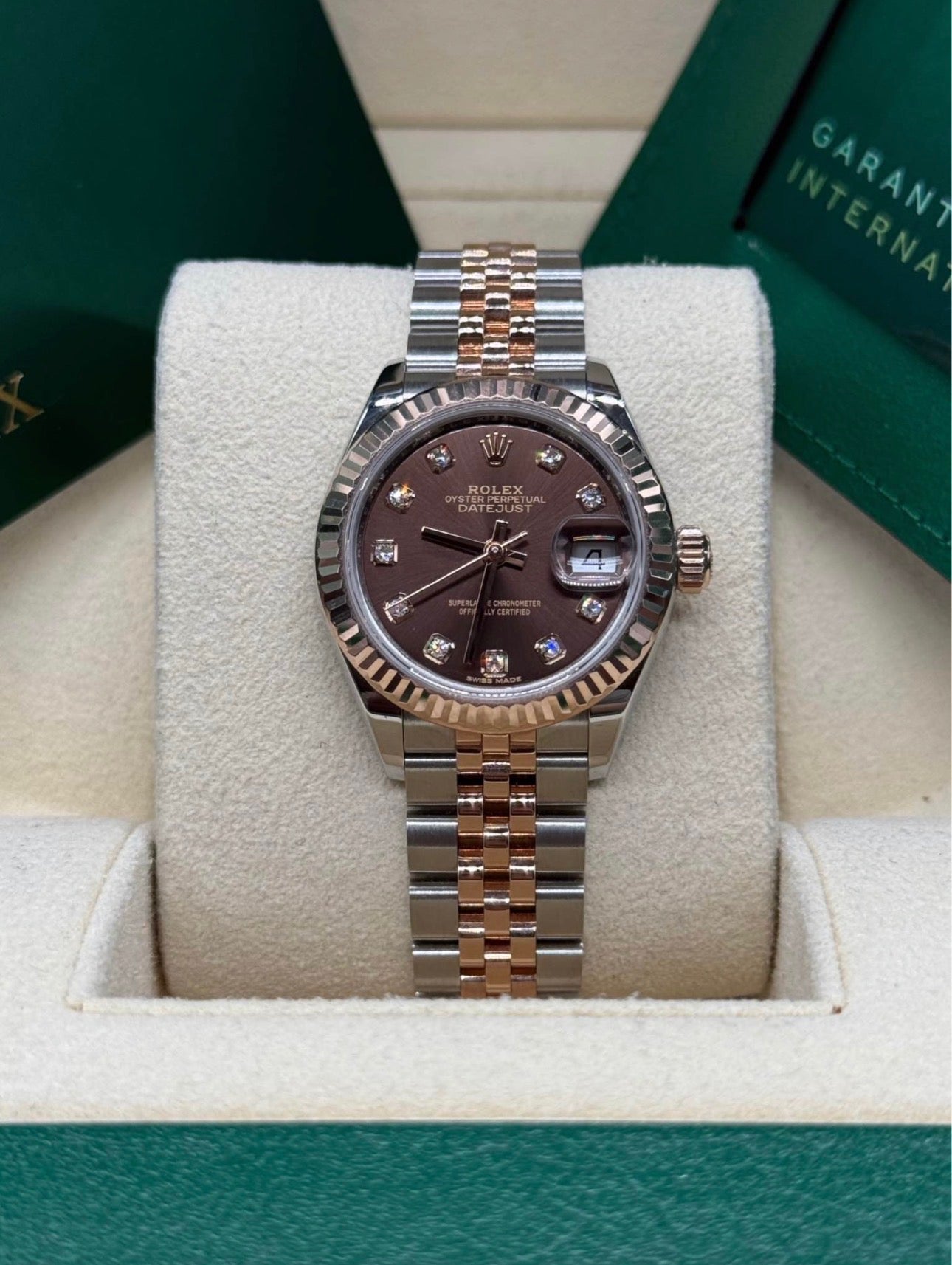 Rolex Lady-Datejust 28mm Two Tone Rose Gold Chocolate Diamond Dial