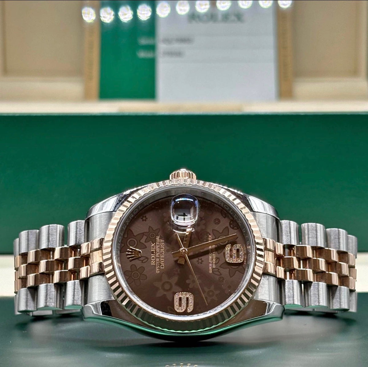 Rolex Datejust 36mm Chocolate Floral Dial Hidden Clasp