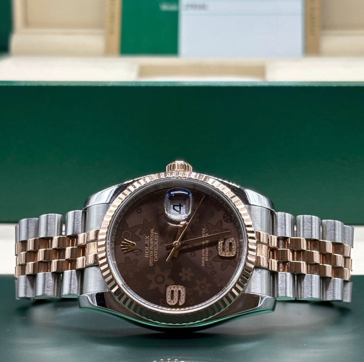 Rolex Datejust 36mm Chocolate Floral Dial Hidden Clasp