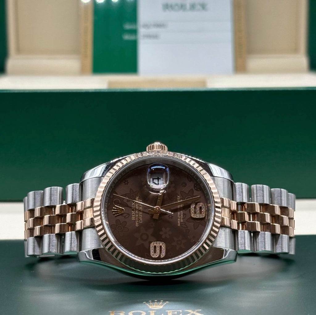 Rolex Datejust 36mm Chocolate Floral Dial Hidden Clasp