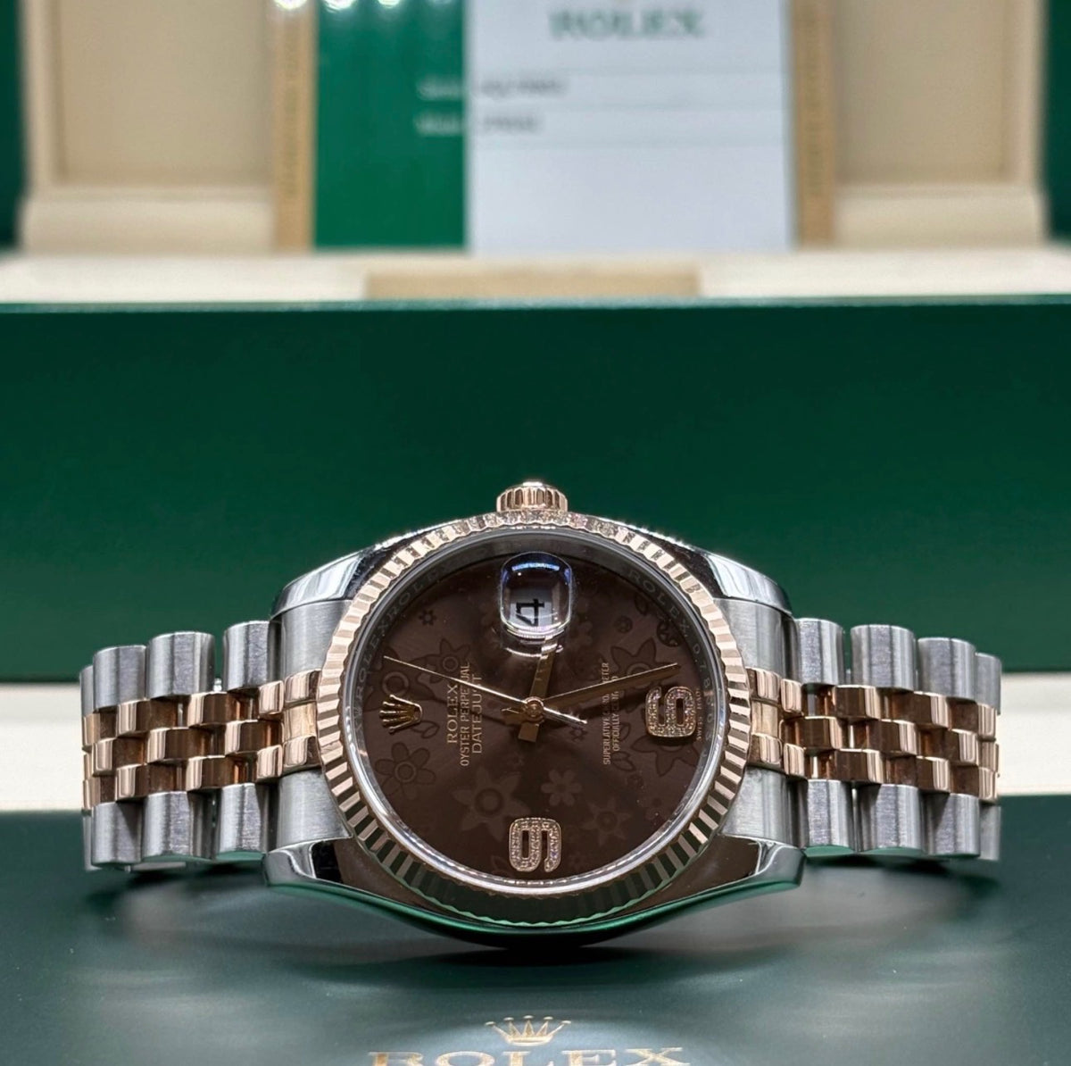 Rolex Datejust 36mm Chocolate Floral Dial Hidden Clasp
