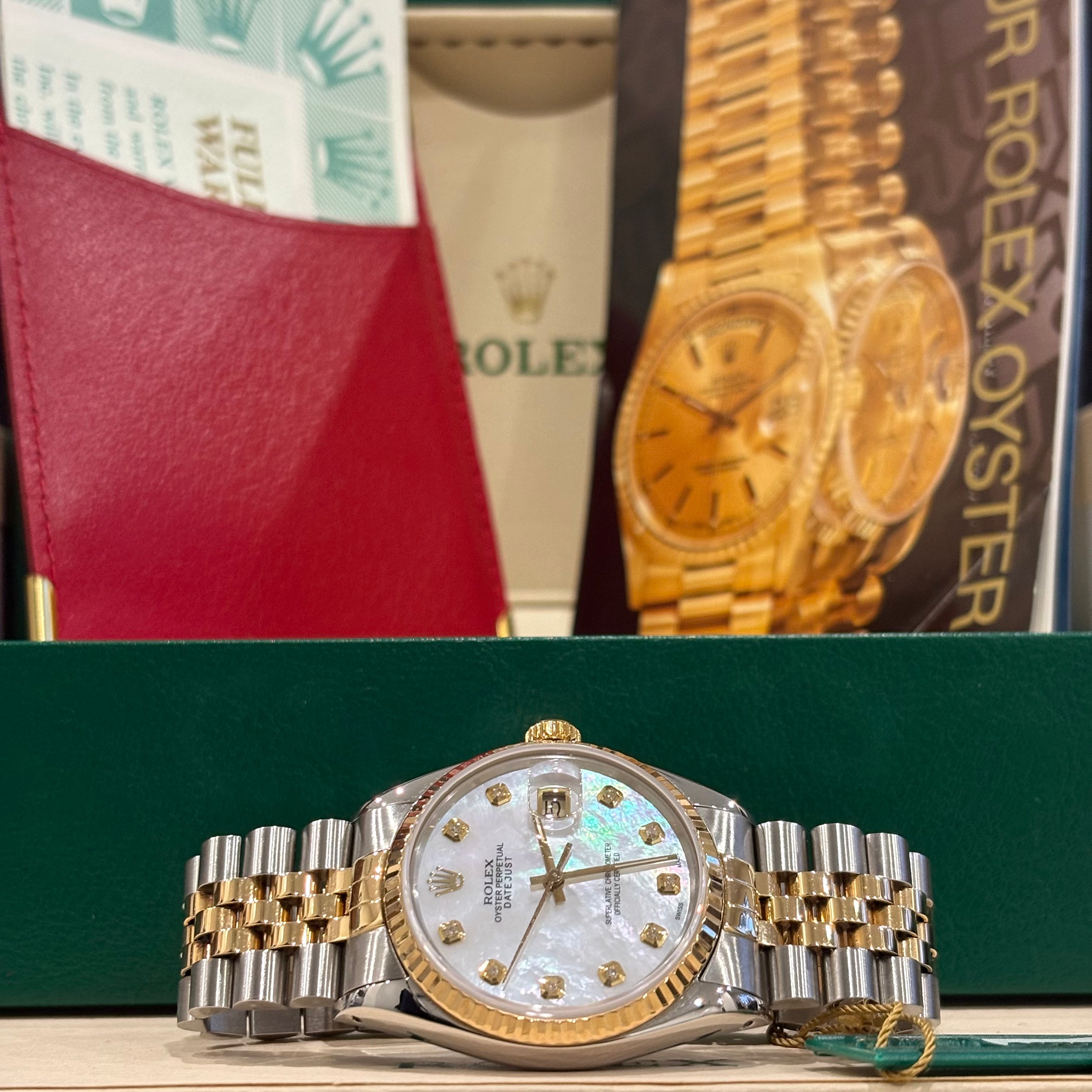 Rolex Datejust 16013 mother of pearl diamond dial full set with Rolex box, red wallet and Rolex Oyster booklet