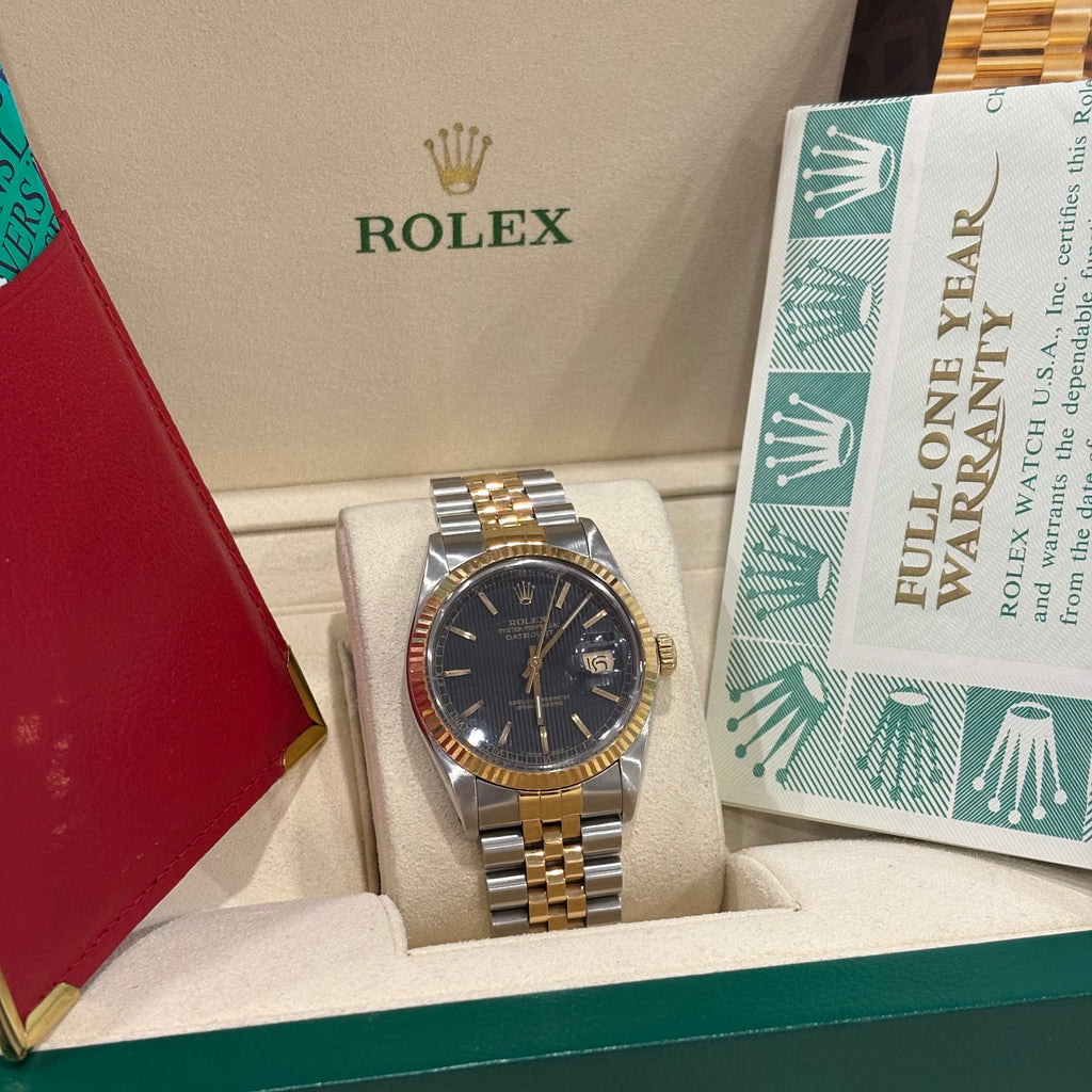 Rolex Datejust 36 two tone black tapestry dial full set with Rolex box and full one year warranty booklet