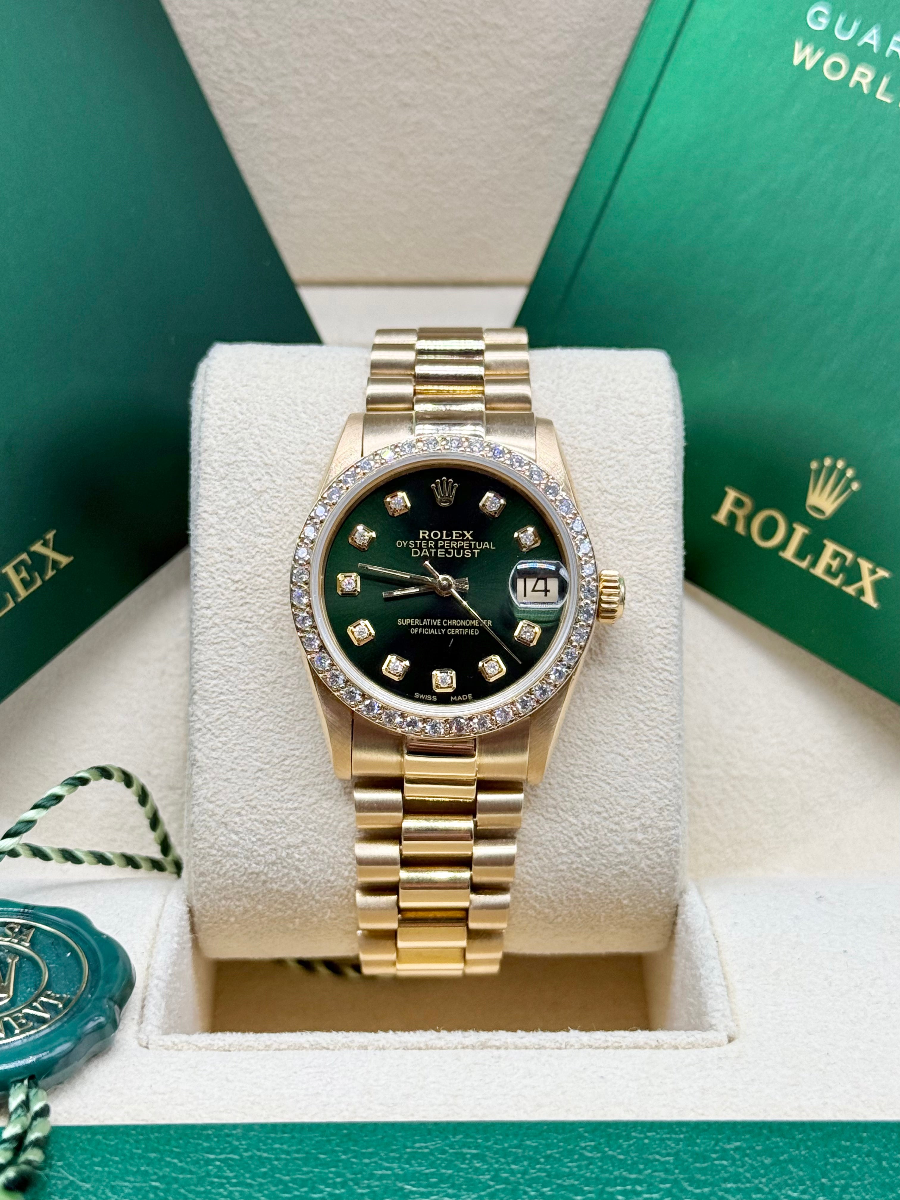 Rolex Datejust 31mm 18K Yellow Gold Green Diamond Dial