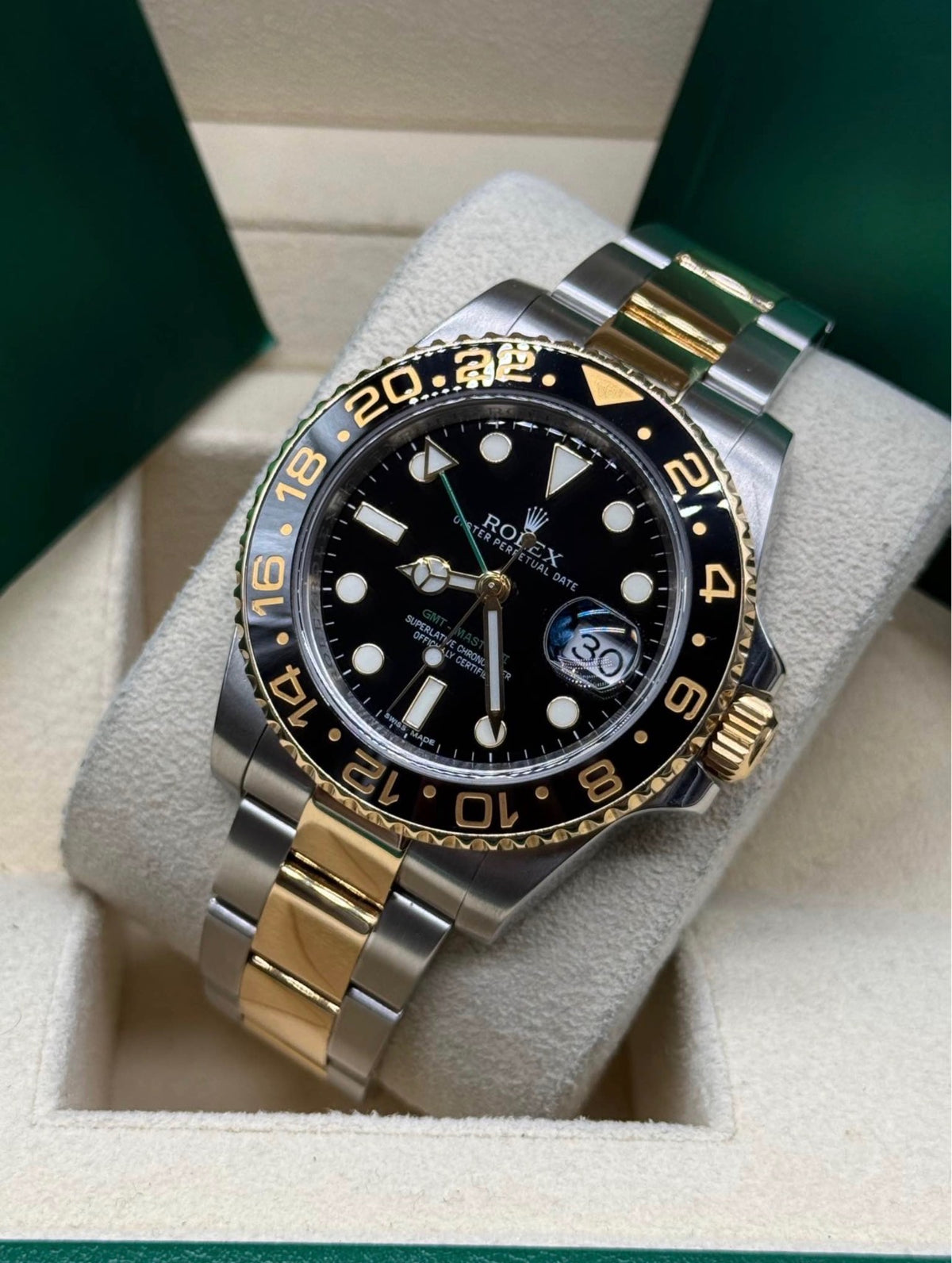 Rolex GMT-Master II 40mm Two Tone Black Dial Green Arrow 116713