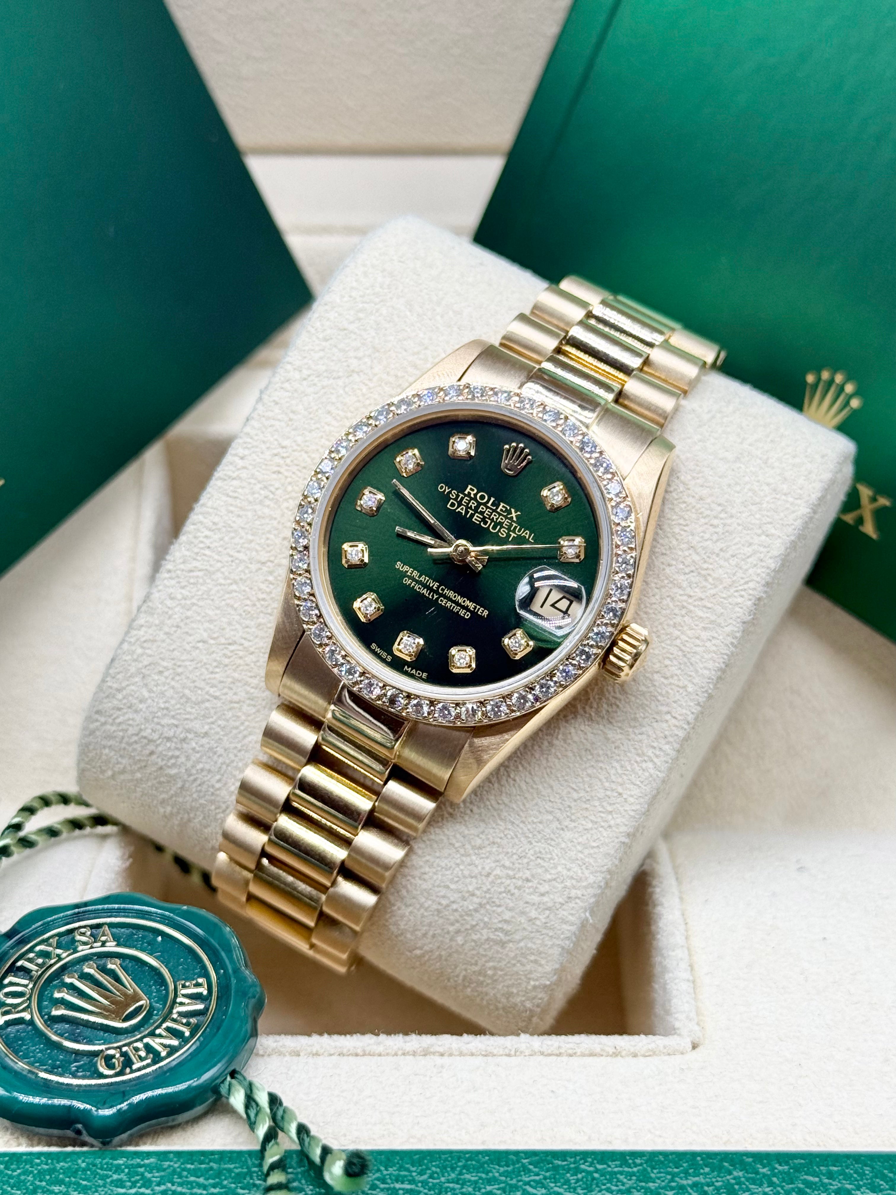 Rolex Datejust 31mm 18K Yellow Gold Green Diamond Dial