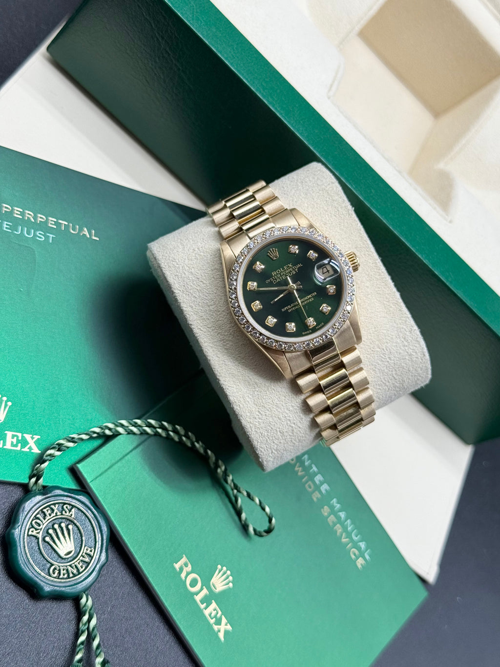 Rolex Datejust 31mm 18K Yellow Gold Green Diamond Dial