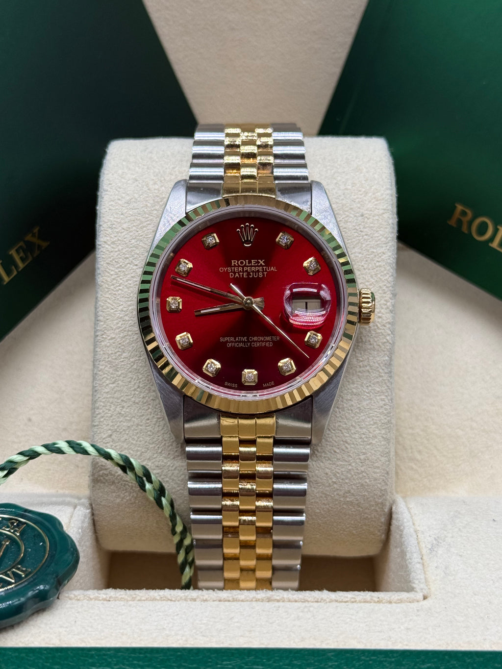 Rolex Datejust 36mm Two-Tone Stainless Steel & 18K Yellow Gold Red Diamond Dial