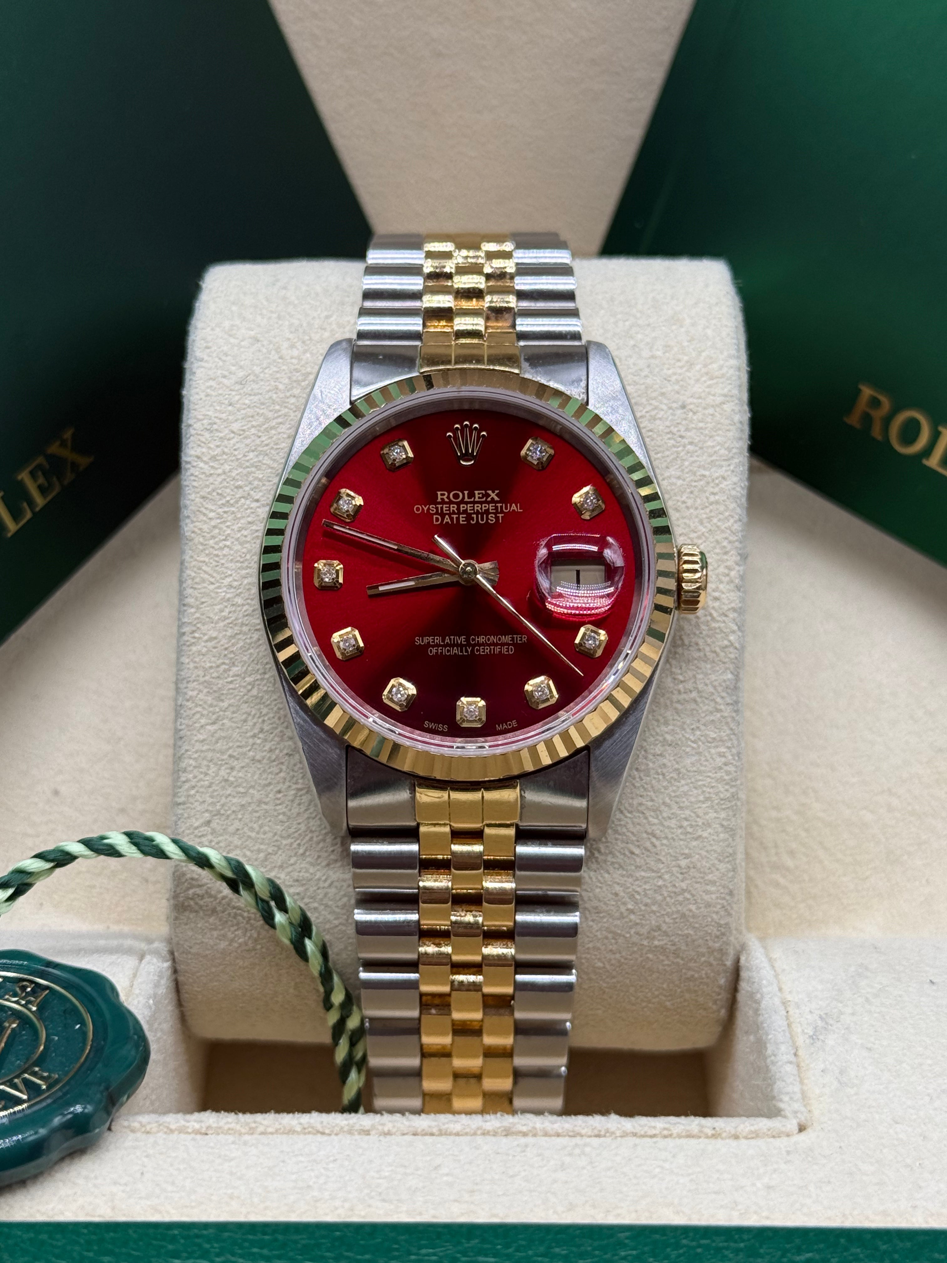 Rolex Datejust 36mm Two-Tone Stainless Steel & 18K Yellow Gold Red Diamond Dial