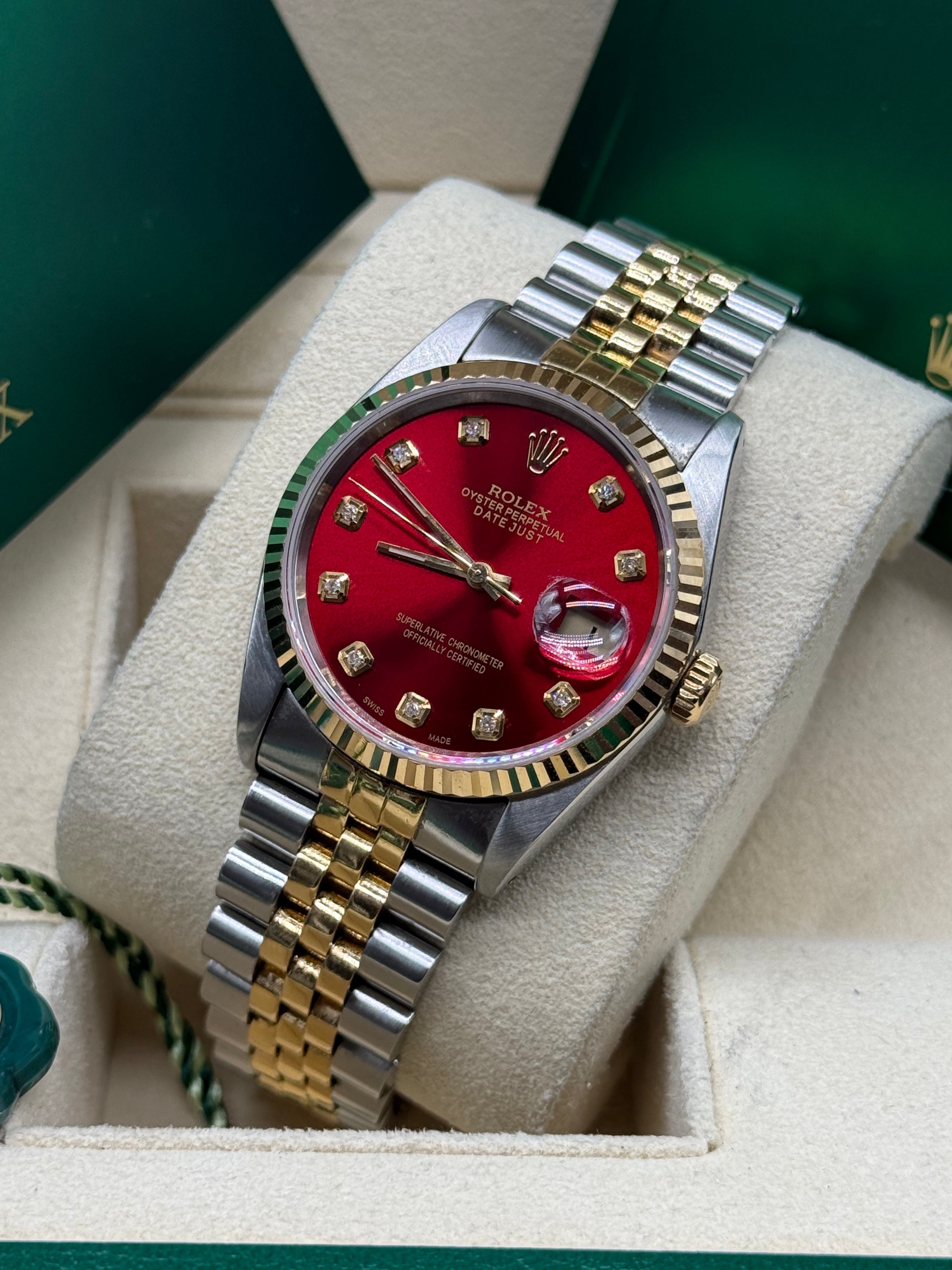 Rolex Datejust 36mm Two-Tone Stainless Steel & 18K Yellow Gold Red Diamond Dial