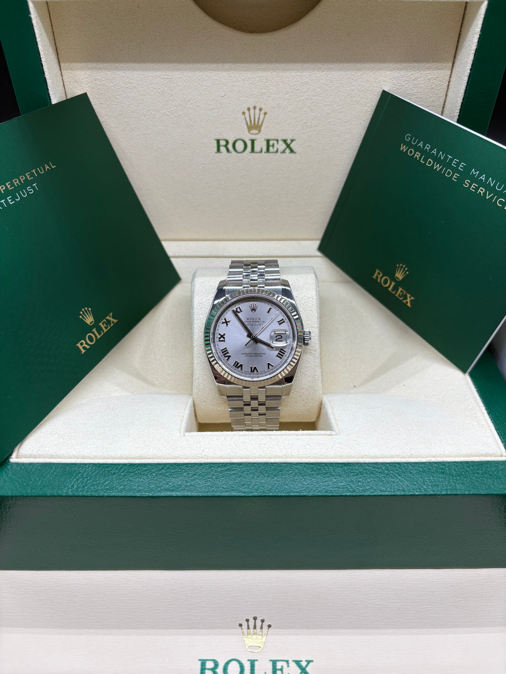 Rolex Datejust 36 Silver Roman Dial Oystersteel and White Gold - Ref. 116234